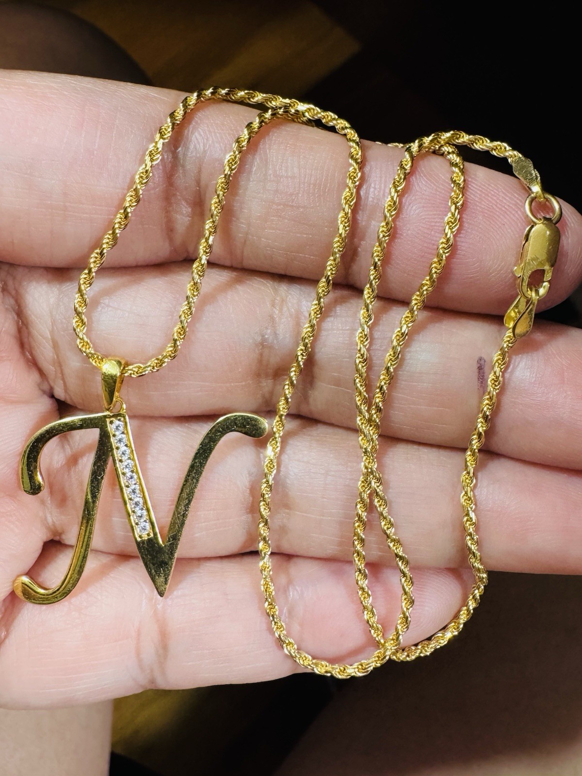18K 750 Genuine Gold Rope Letter N Necklace 15.6”/16” Long 6.5g 1.6mm Choker