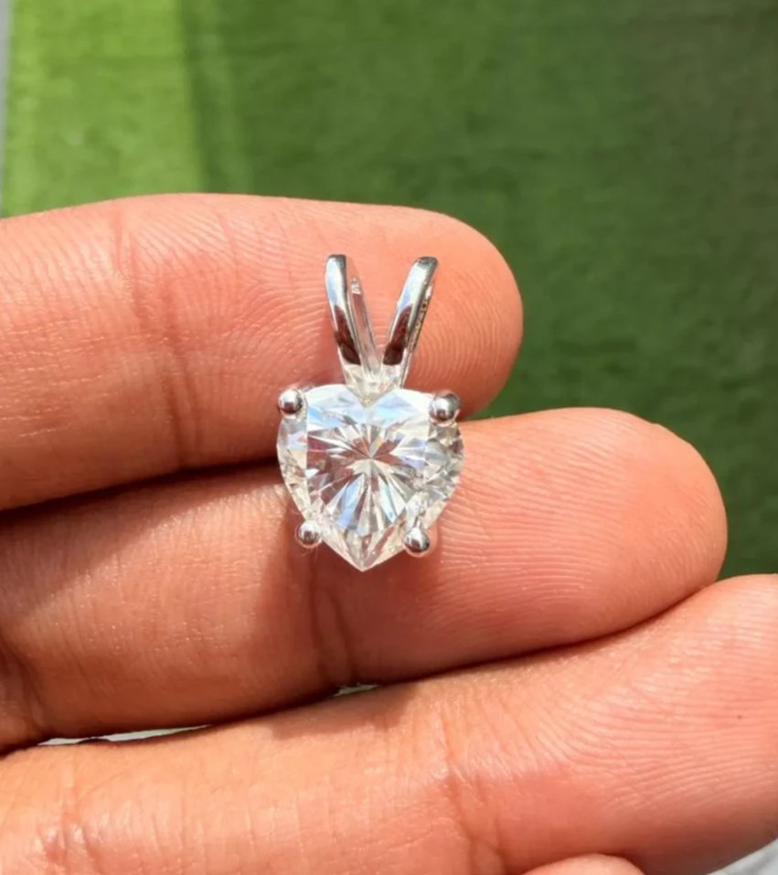 3.00Ct Heart-Cut EF/VS1 Lab Grown Diamond Prong Necklace& Pendant 14k White Gold
