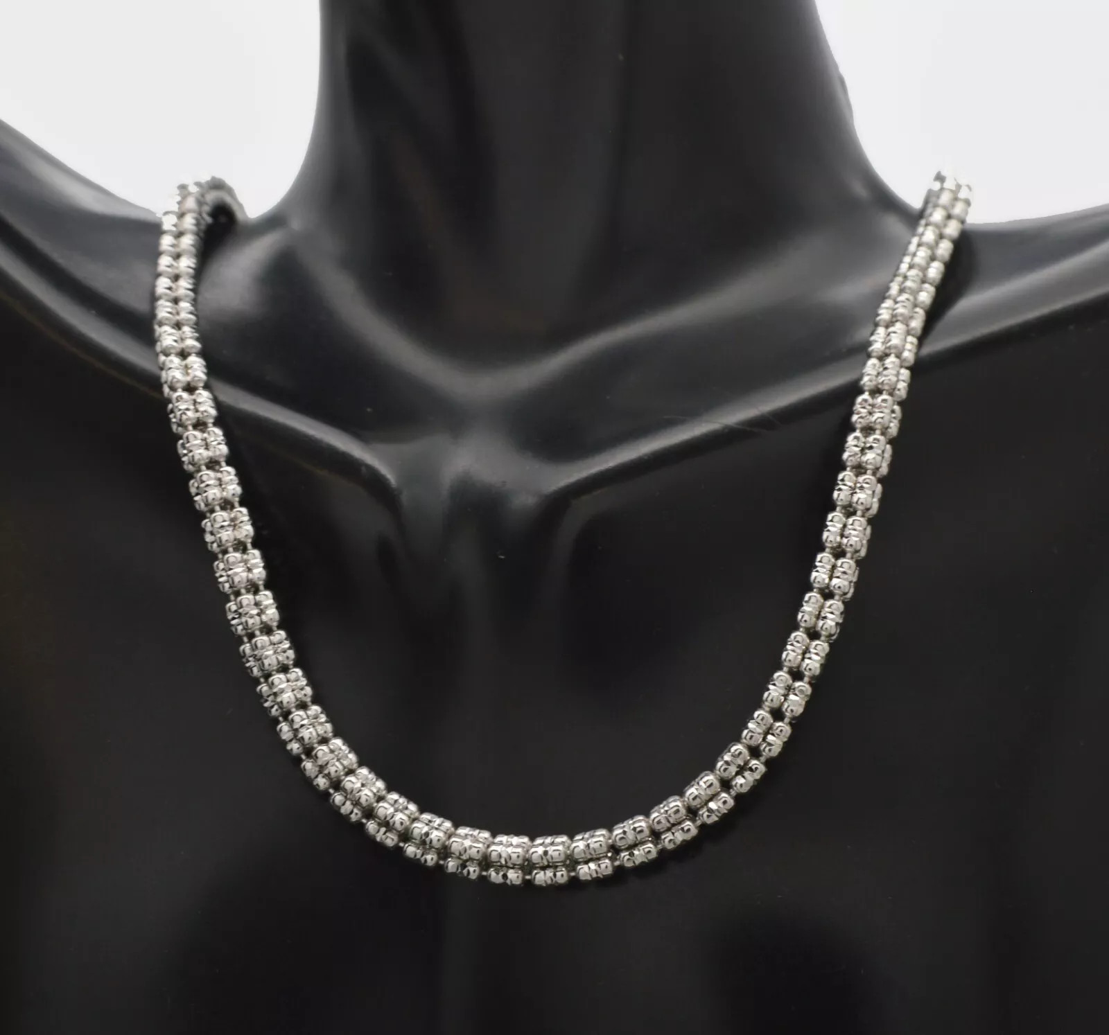 4mm Rhodium Diamond-Cut Ice Link Chain Sterling Silver 925 Italy All Sizes