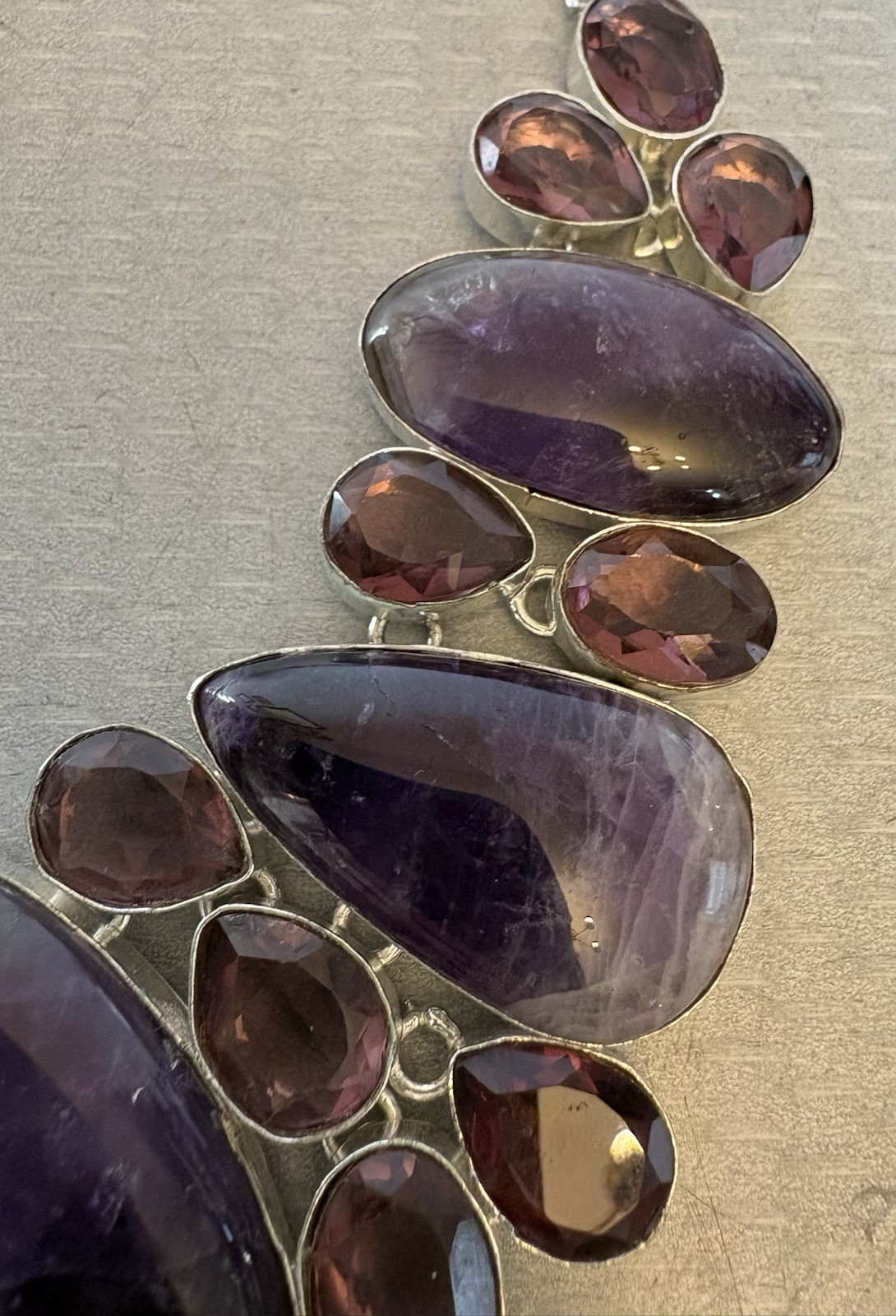 Natural Amethyst Statement Necklace 925 Sterling Silver 200ct Massive Bib Collar