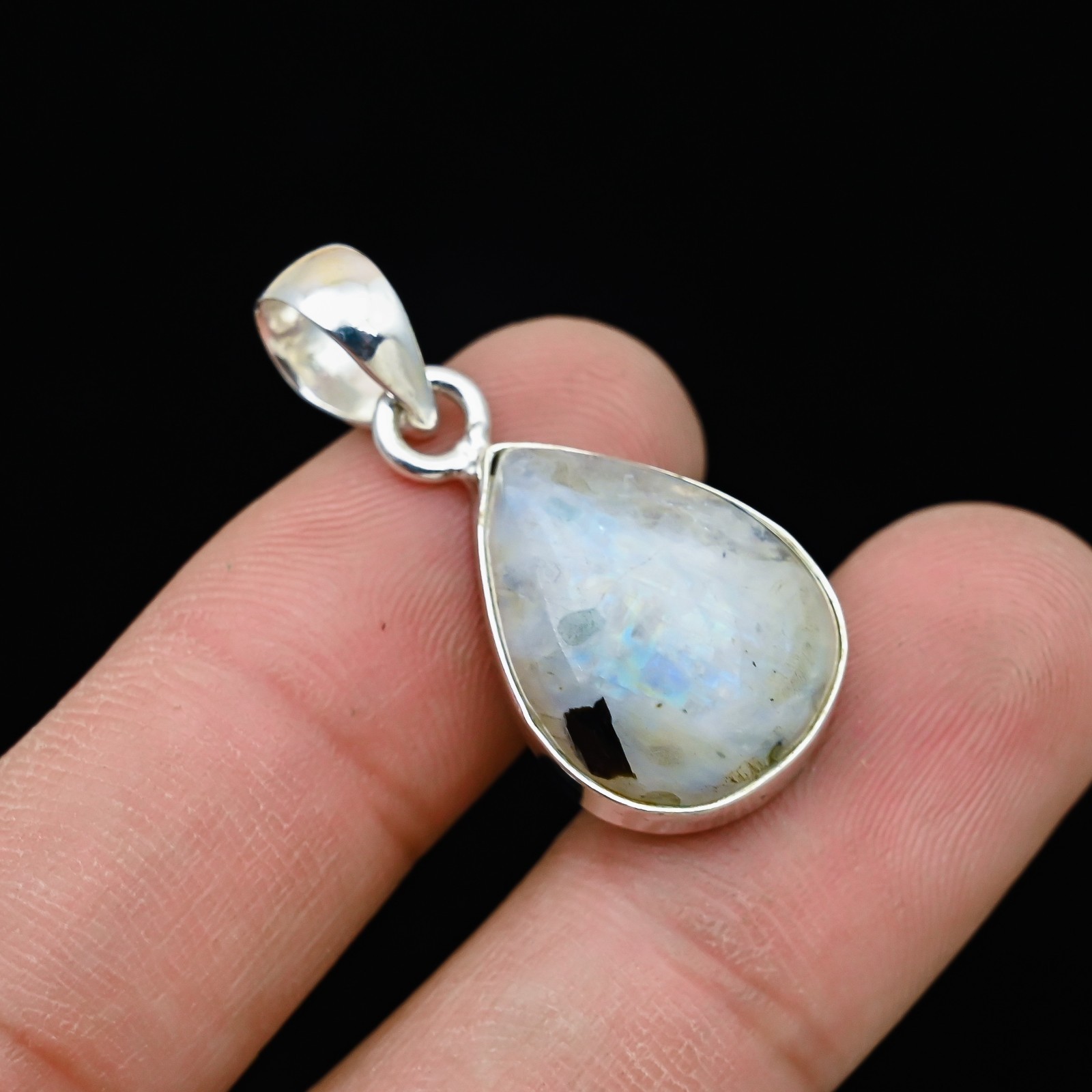 Rainbow Moonstone Gemstone 925 Sterling Silver Handmade Pendant Jewelry Gift For