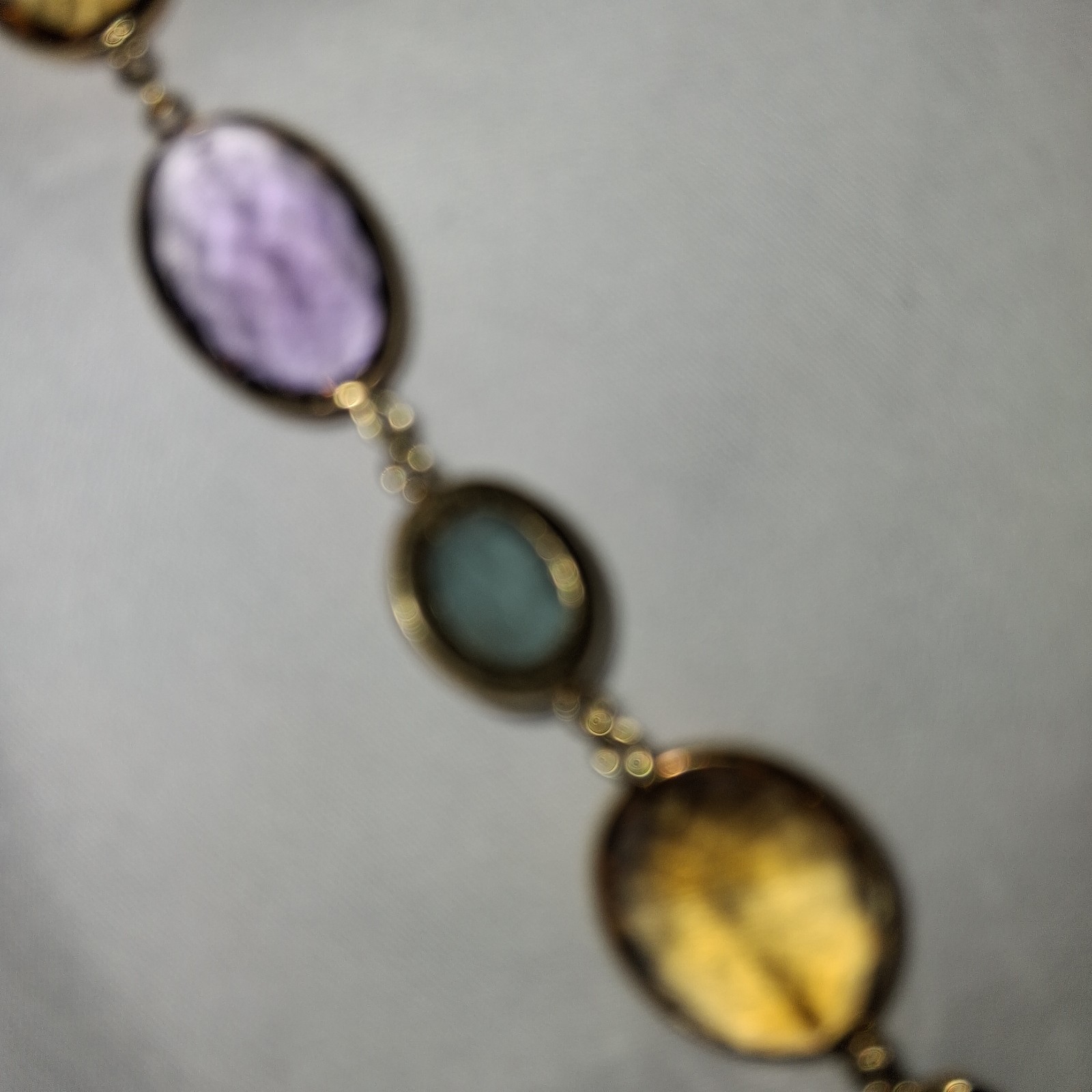 18k Yellow Gold multi color shape stone long necklace