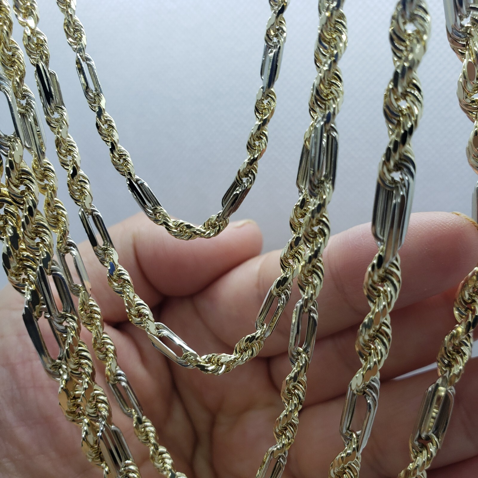 Authentic 14k Gold Two Tone Figarope Chain Necklace or bracelet 3mm-6mm 7″-30″