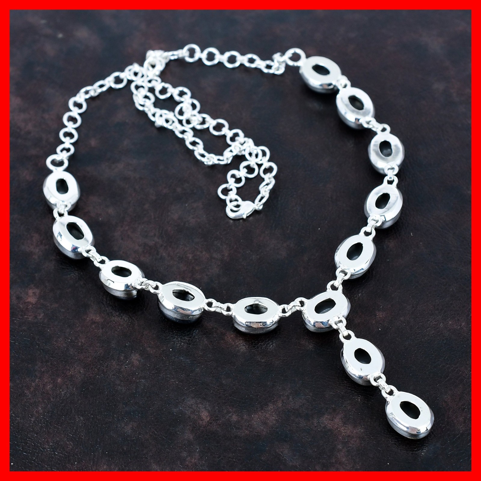 Oval Shungite Gemstone 925 Silver Bezel Trendy Chain Root Chakra Mother Necklace