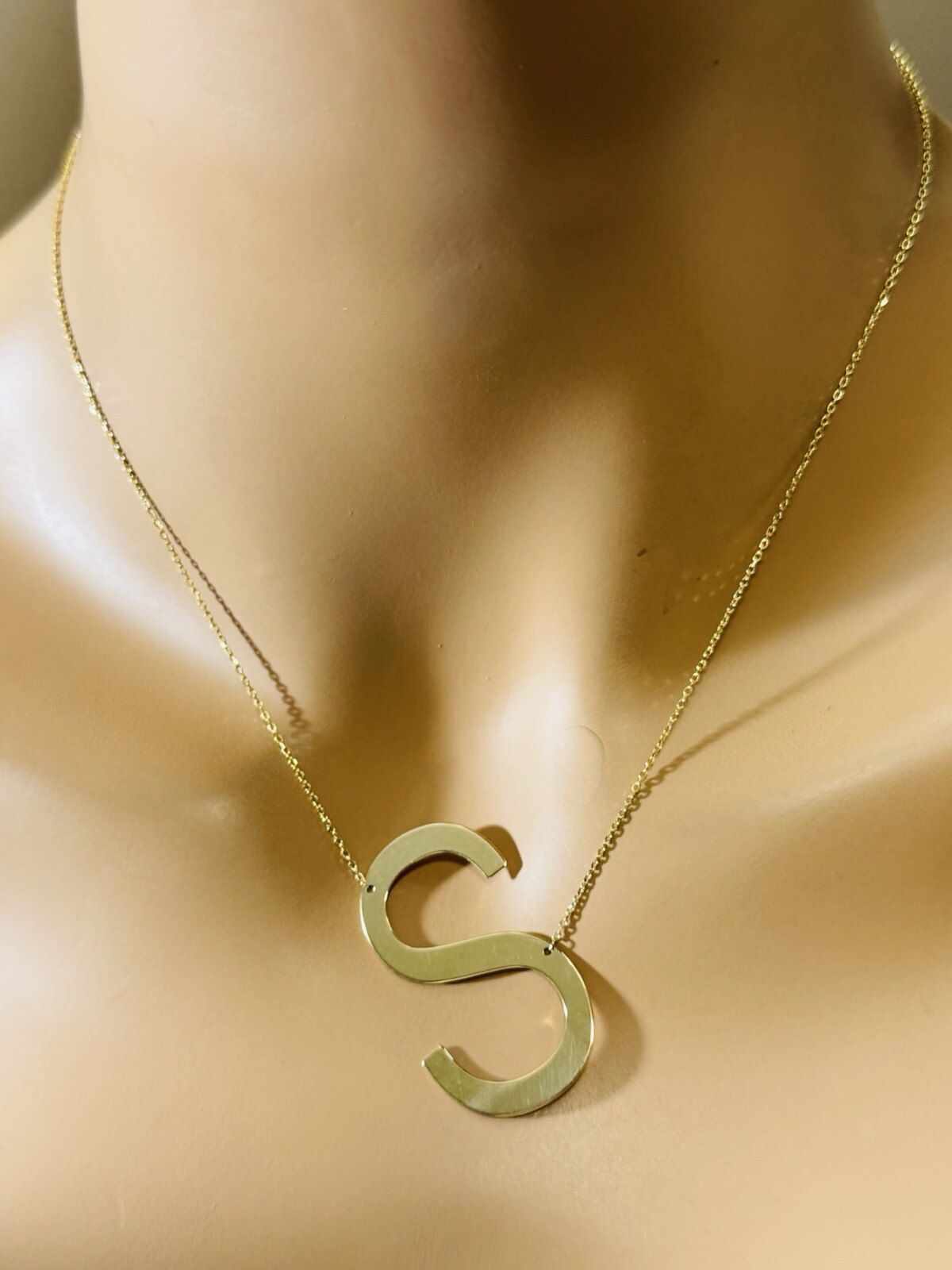 18K 750 Fine Pure Gold Letter S initial Necklace 16.5/17.5” Long 1mm 4.2g