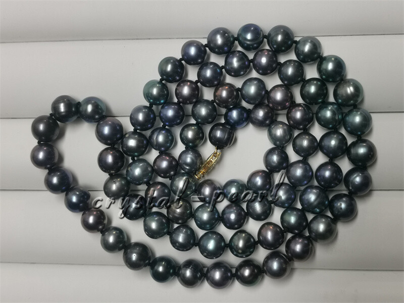 36″ 30 ” 22″ 18″ natural 9-10 mm AAA+ Tahitian black PEARL NECKLACE 14K GOLD