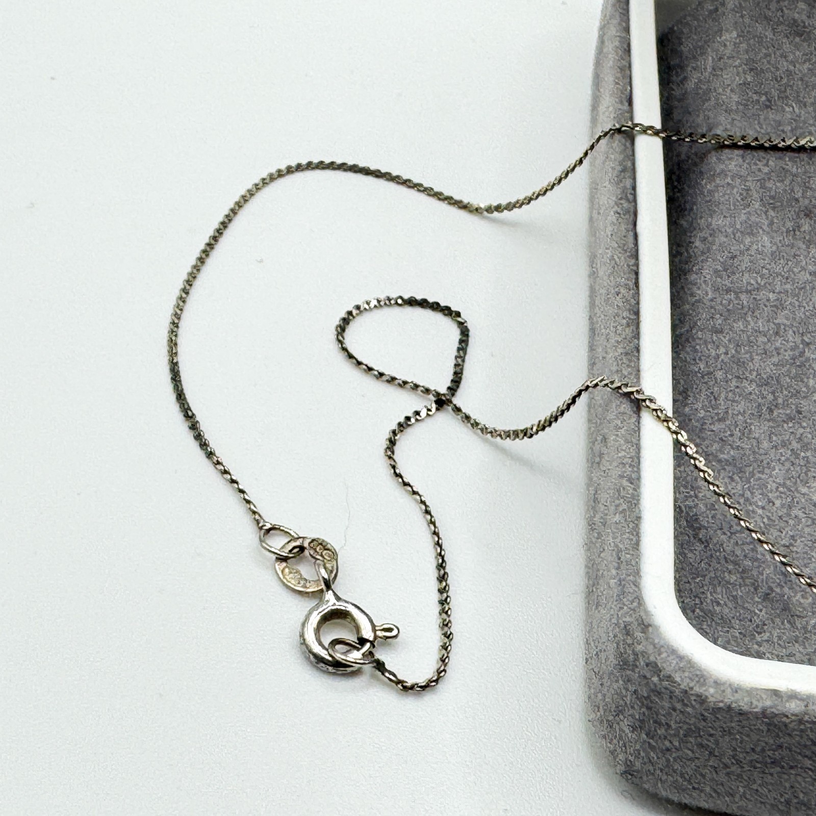 Vintage 925 Sterling Silver Plait Link Chain Necklace 38cm Spring Ring Clasp