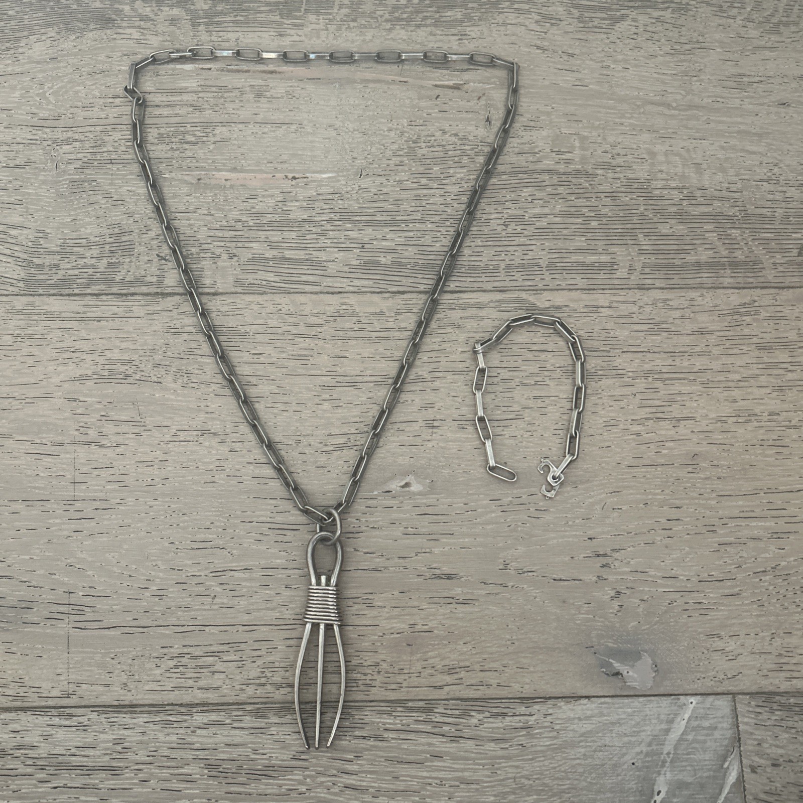 Vintage Nicholson 915 Silver Solid Pendant Necklace And Bracelet