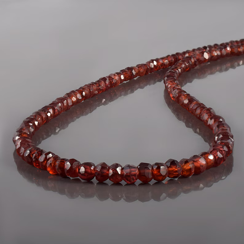 Natural Red Garnet Beaded Necklace 18″ 925 Sterling Silver Handmade Birthstone