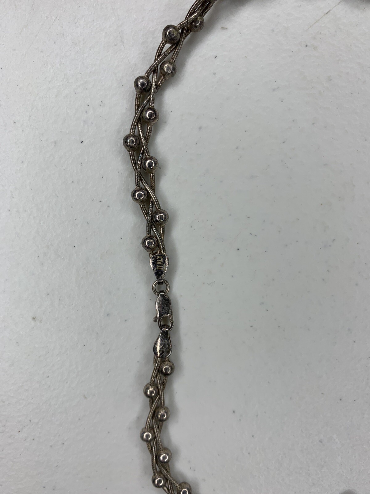 Used Sterling Silver Beaded Necklace, Marked “BS Italy”, 18” Long – 23.8 grams