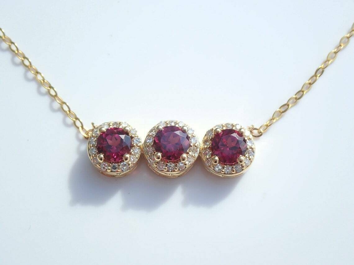 2.70Ct Round Cut Red Ruby Bar Women’s Pendant 14K Yellow Gold Finish Free Chain