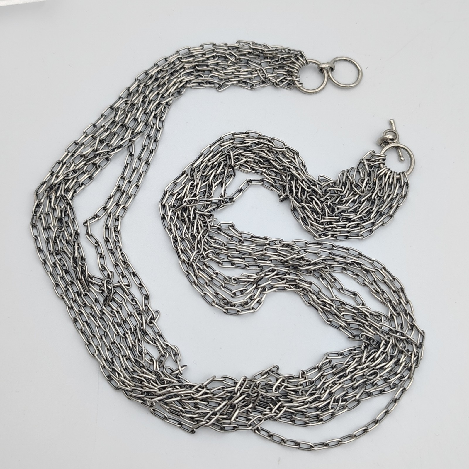 Samuel B Behnam Sterling Silver 925 10 Strand Paper Clips Link Necklace 20″