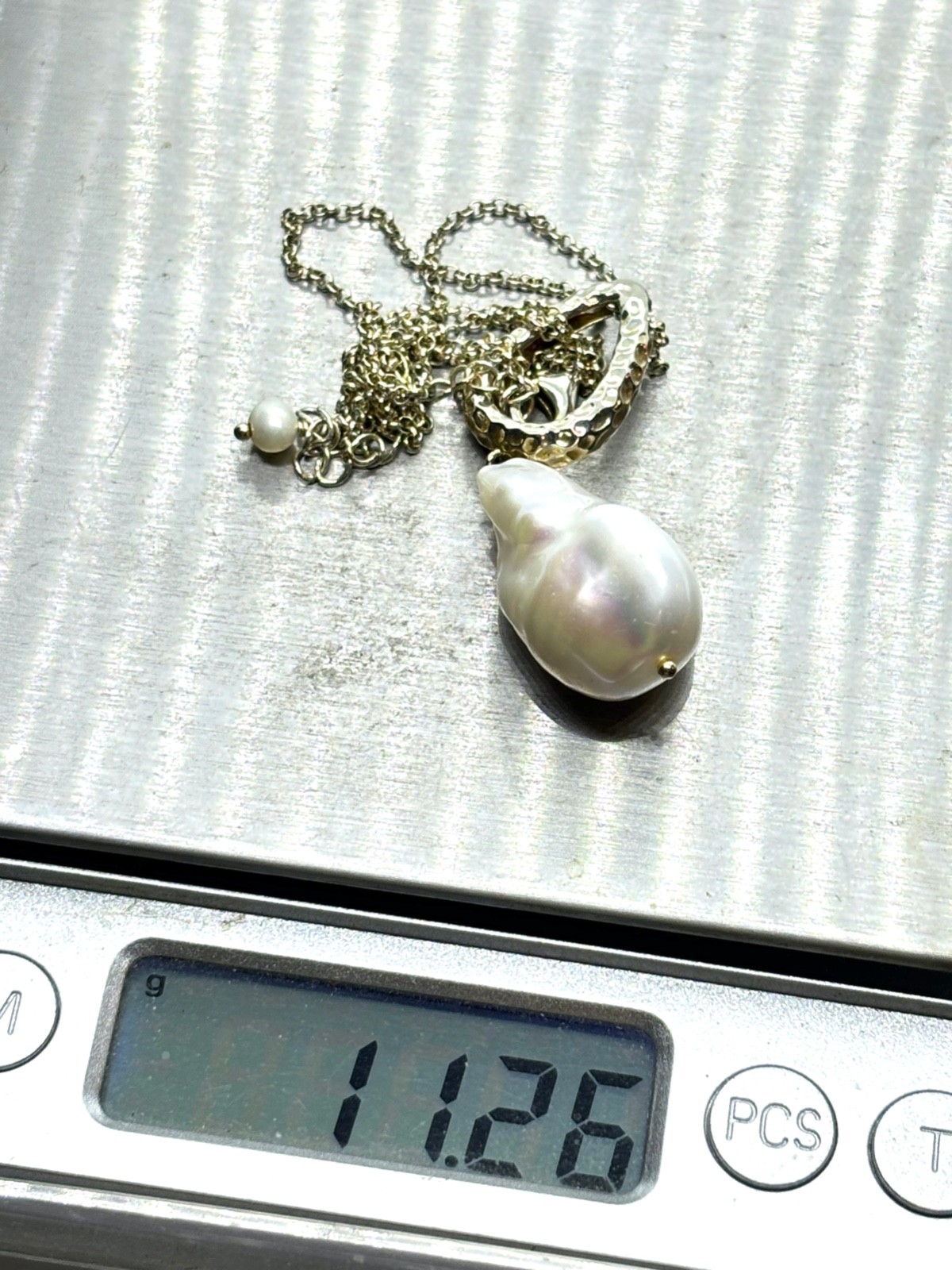 Sterling Silver Gilt Large Natural Baroque Pearl Pendant Necklace – 11.2 grams
