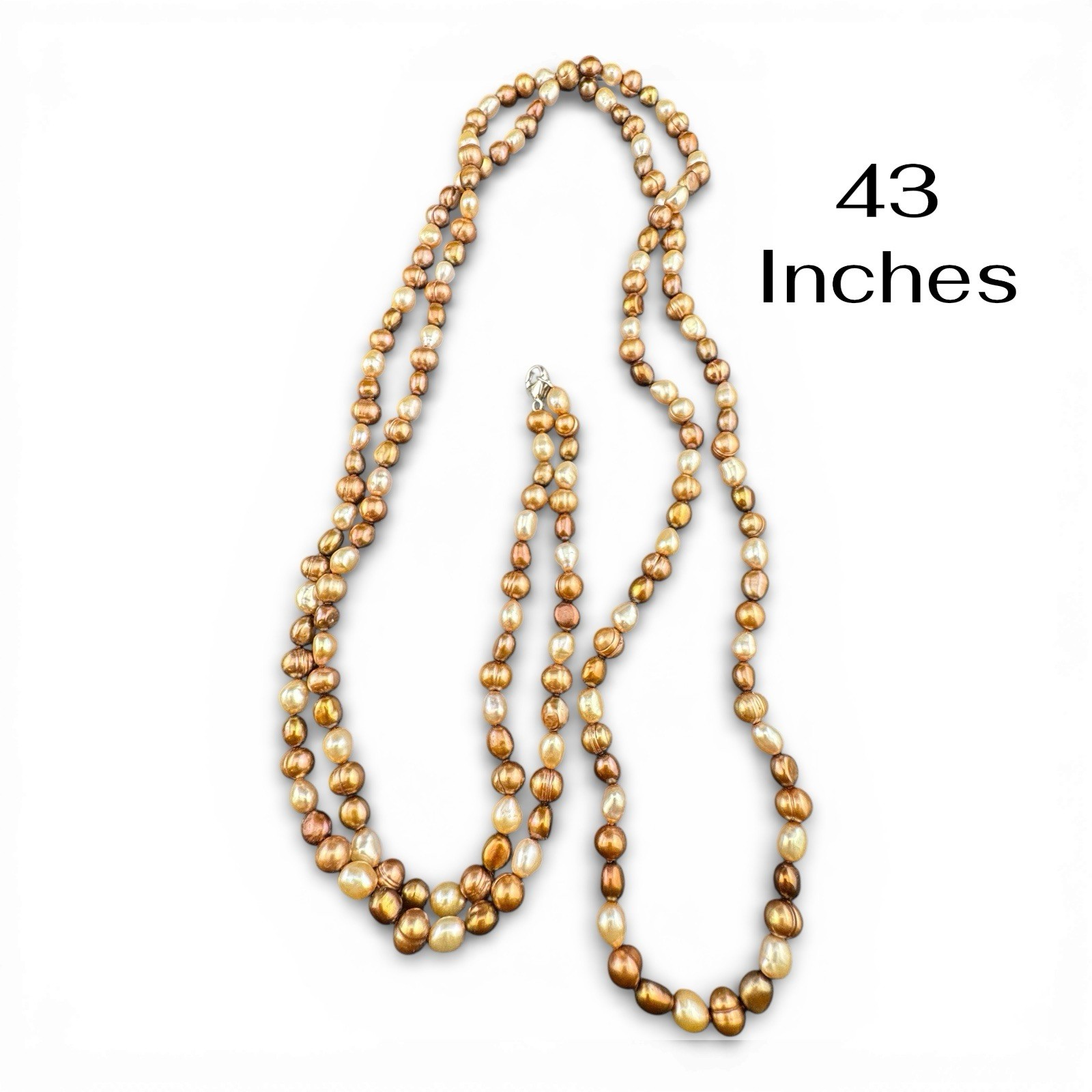 Honora Freshwater Pearl Brown Cream Color Beaded Necklace w 925 Silver Clasp-43”
