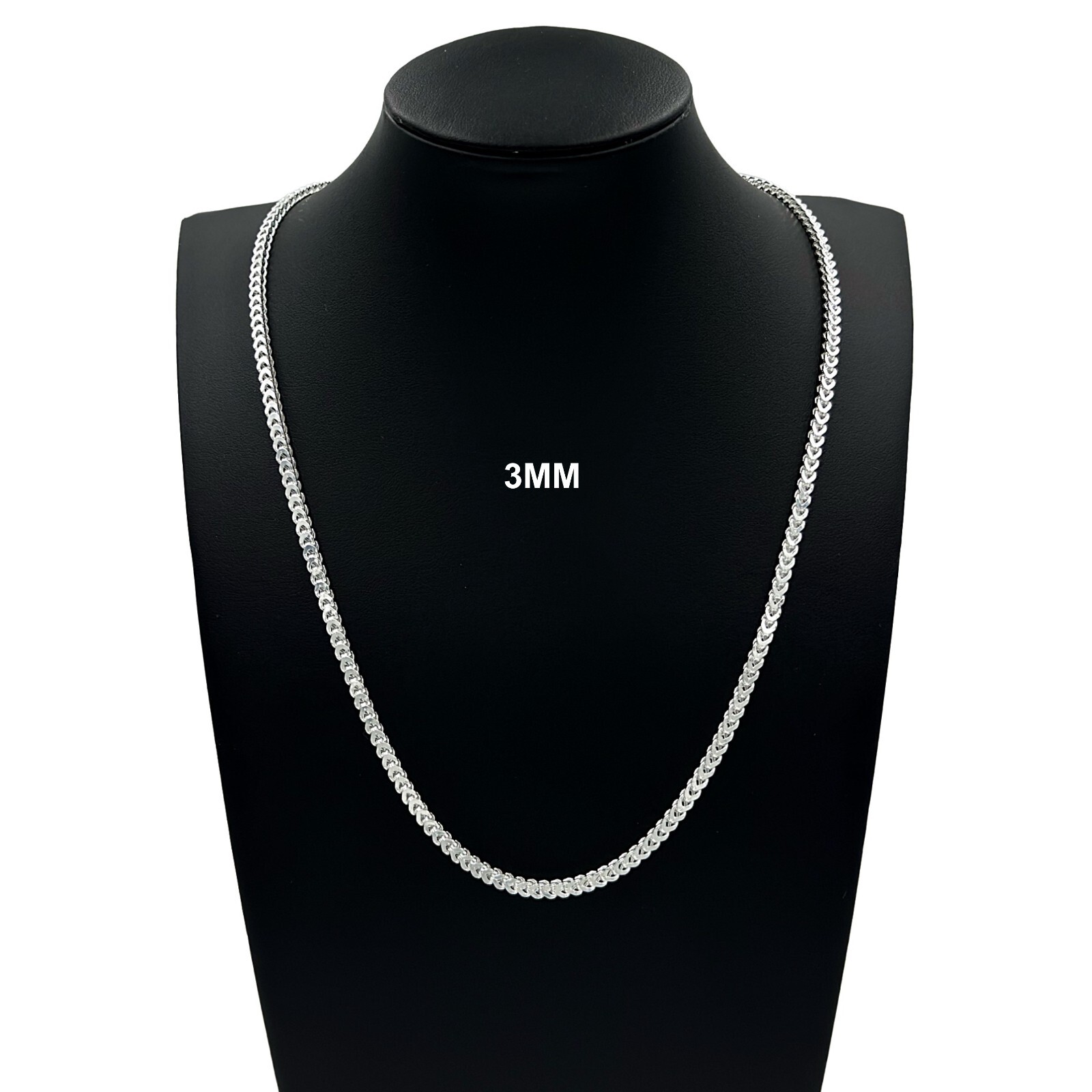 Mens 3MM Real 925 Solid Sterling Silver Franco Box Link Chain Necklace ITALY