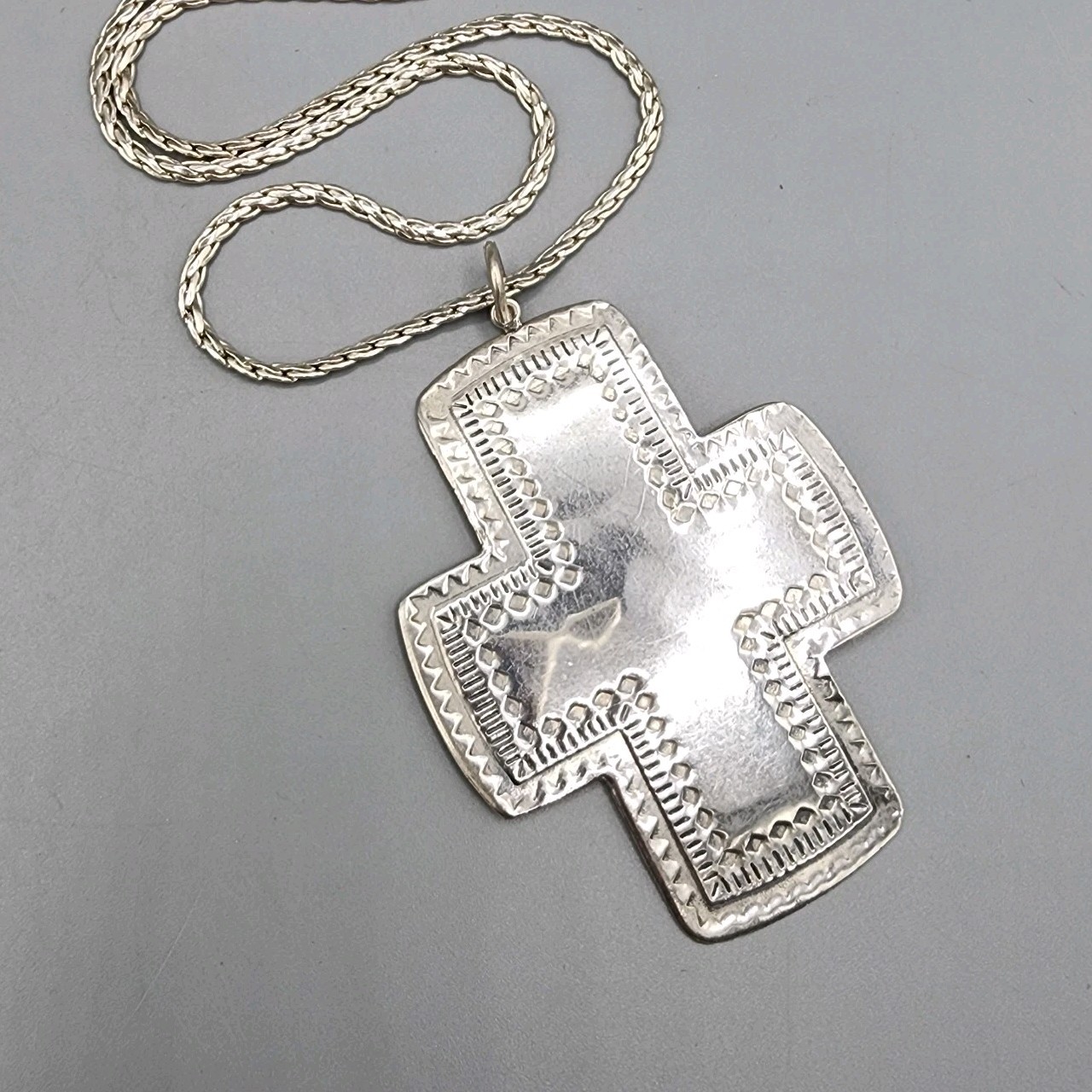 Sterling Silver Large Cross Pendant Necklace PAJ Thailand 925 Southwest Style