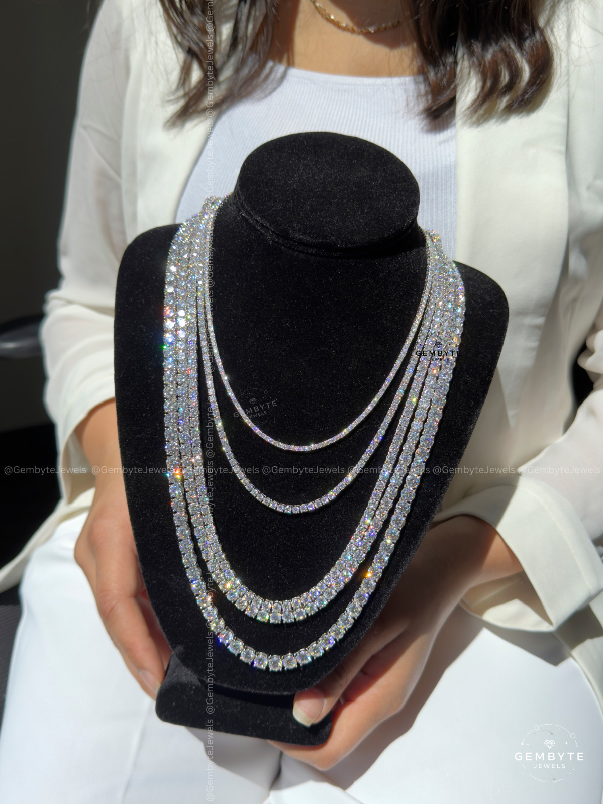 Real Moissanite Tennis Chain 925 Sterling Silver VVS D Color 2mm-6mm Mens Women