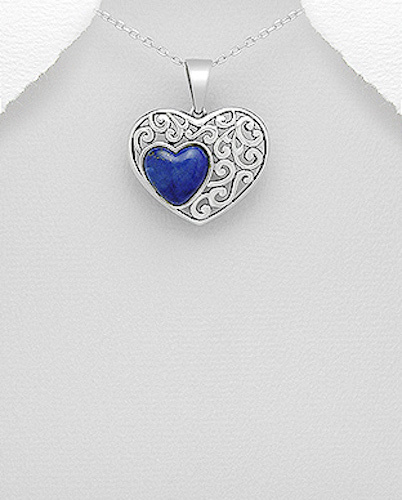 1.22″ Solid Sterling Silver Blue Lapis Lazuli Heart Pendant 6.6 grams