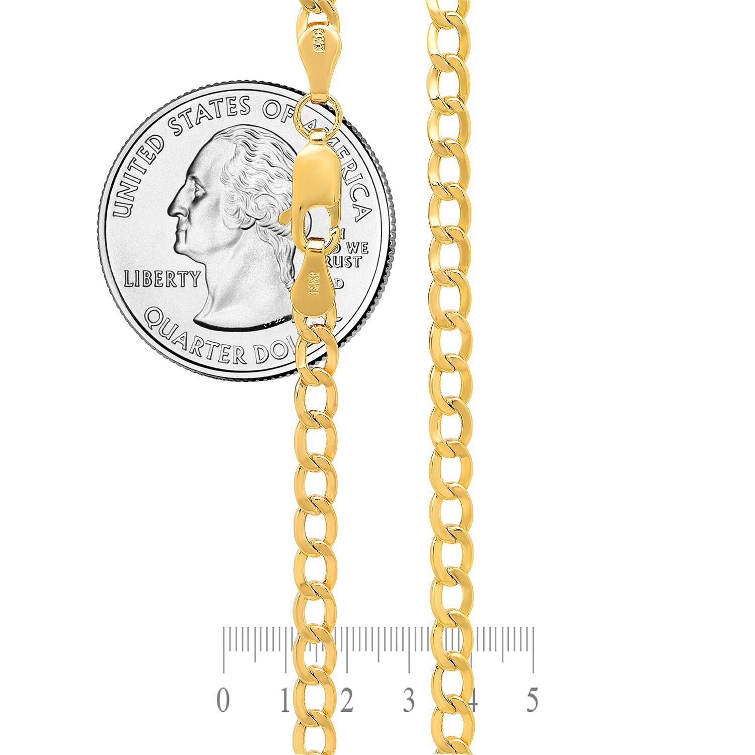 Real 14k Yellow Gold Cuban Link Curb Chain Pendant Necklace Size 16″-30″ Hollow