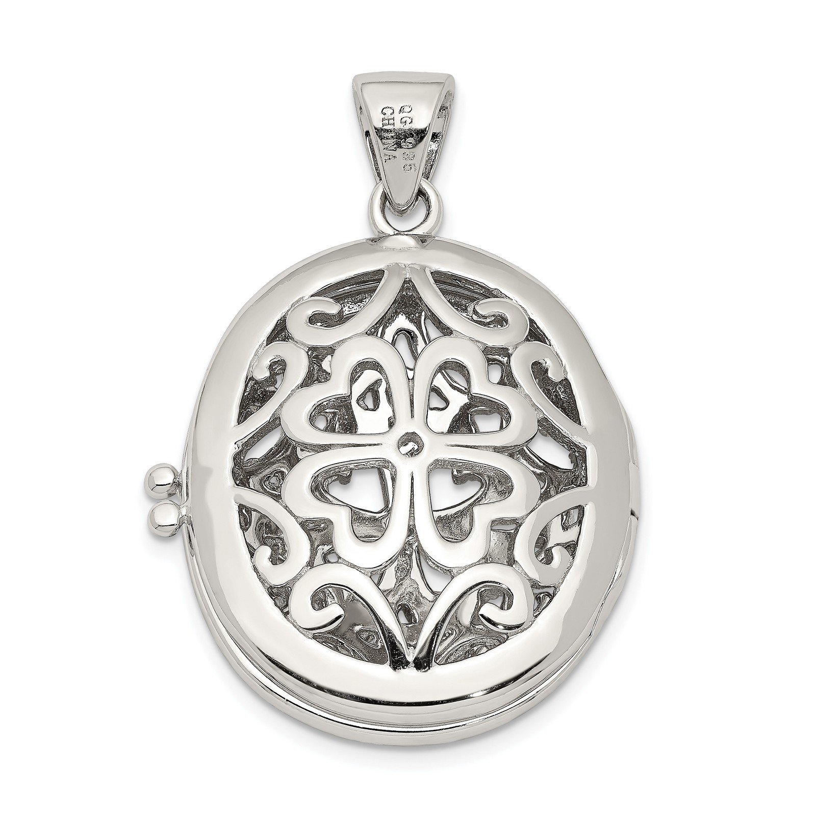 Silver CZ Fancy Filigree Oval 22mm Locket QP1454