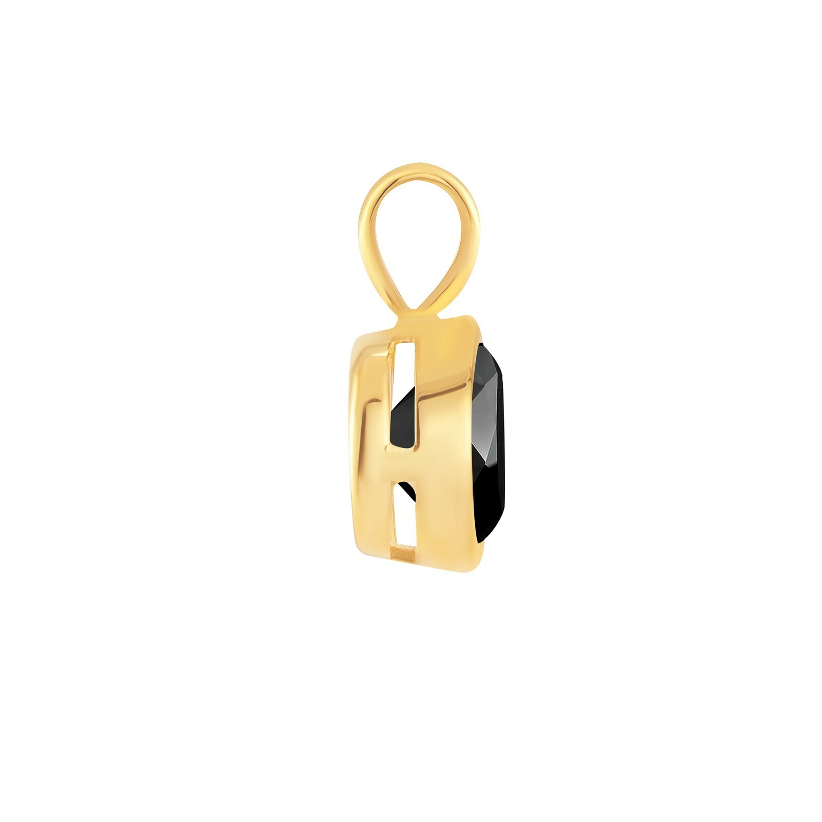 3 Ct Round Lab Created Diamond Black Real 18K Yellow Gold Bezel Pendant Necklace