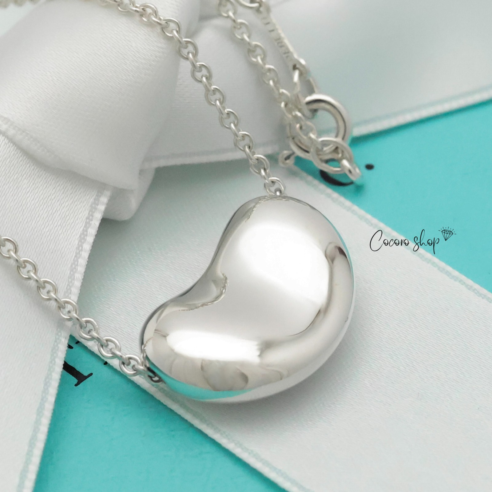 Authentic Tiffany & Co. Peretti Large 20mm Bean Necklace 16″ Silver 925 w/Pouch