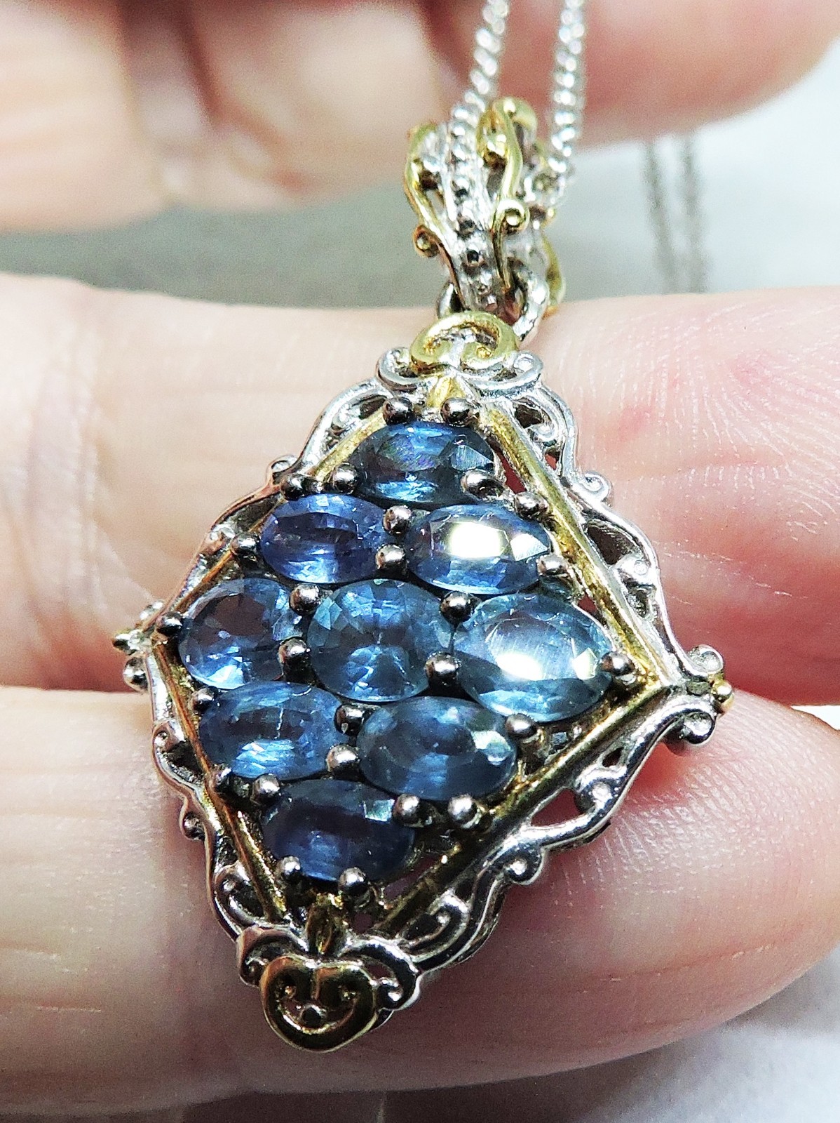 Sapphire Cluster Necklace by Heng Ngai 925 Sterling 2.25 ct 20′ Chain