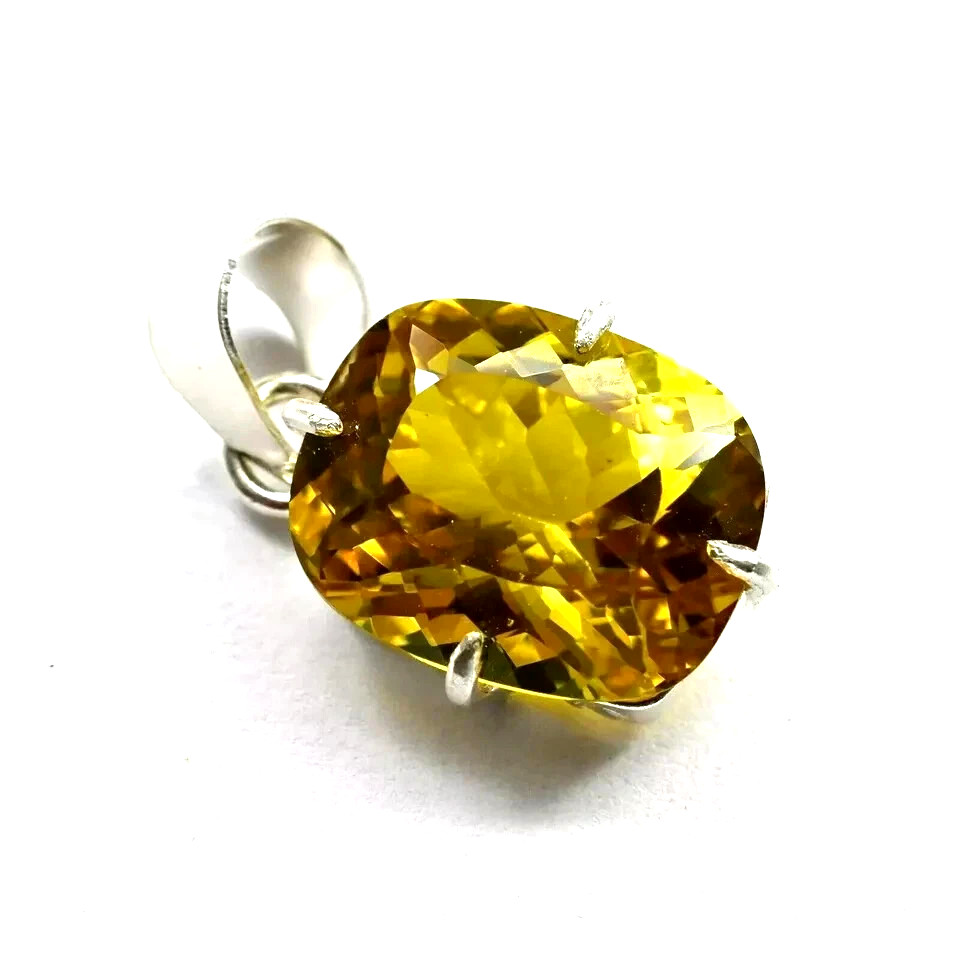 Natural 25 Ct Yellow Sapphire Cushion Cut 925 Solid Silver Pendant Gemstone