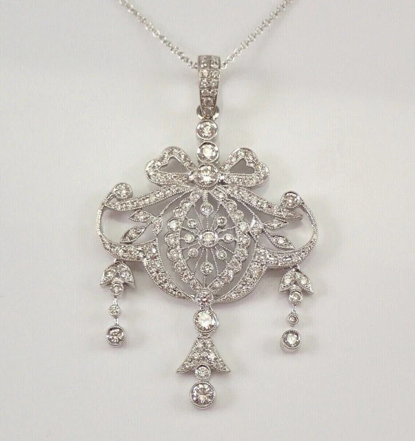 2.10Ct Lab Created Diamond Drop Antique Pendant Chain 14K White Gold Plated