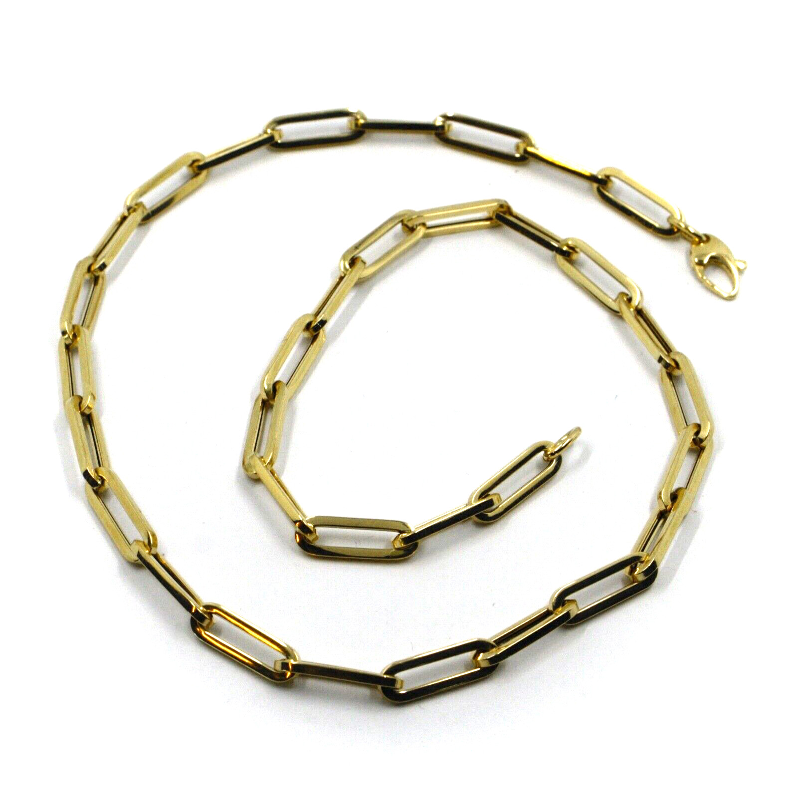18K YELLOW GOLD CHAIN SQUARED OVAL PAPER CLIP 4x15mm LINKS, 17.7″ 45cm, ITALY