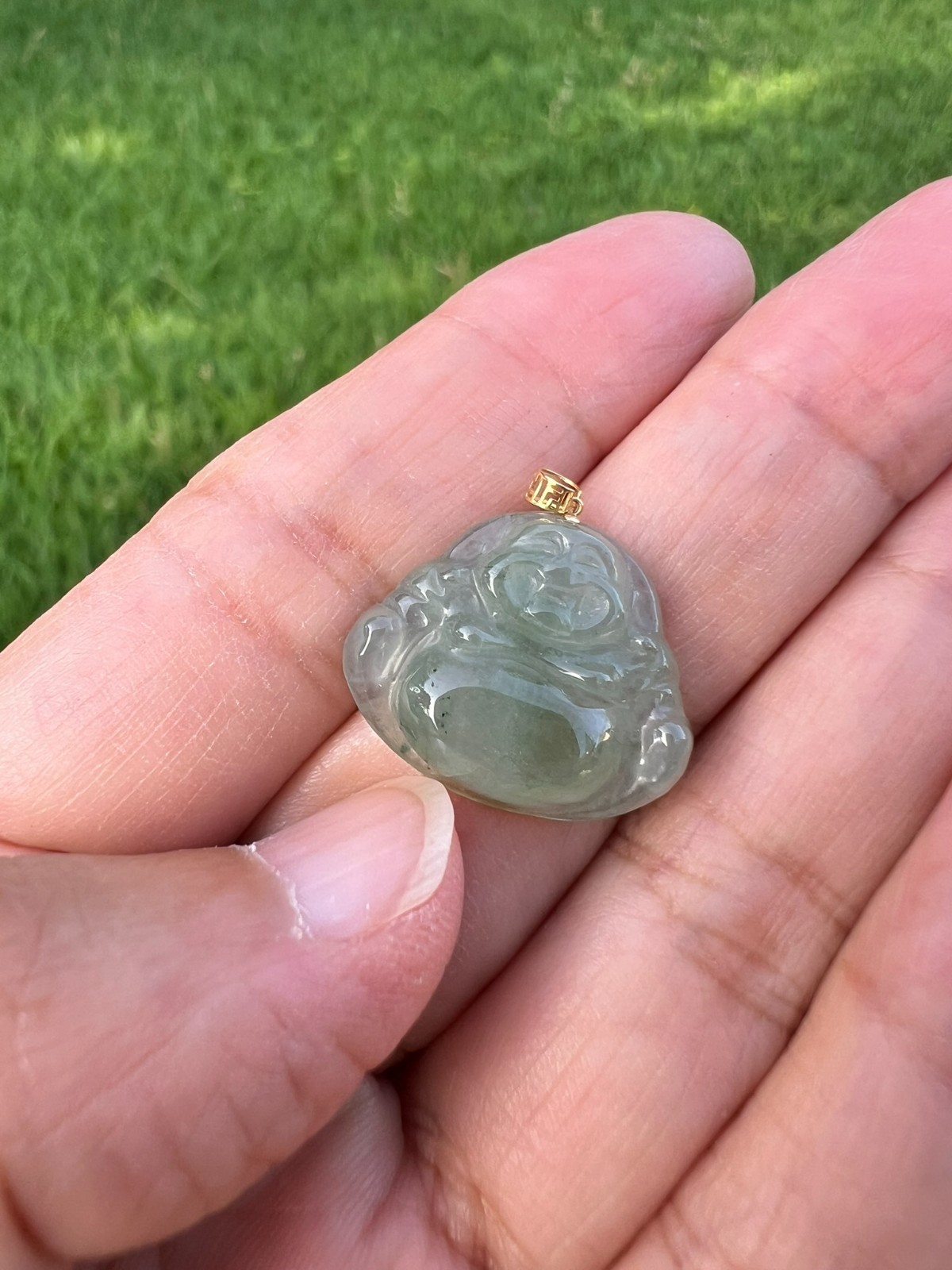 18k Gold Icy 100% Natural Grade A Jadeite Jade Buddha Pendant H200 p3