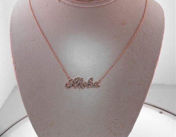 34mm Rose Gold Plated Over 925 Silver Hawaiian Hand Engraved Aloha Necklace 17″
