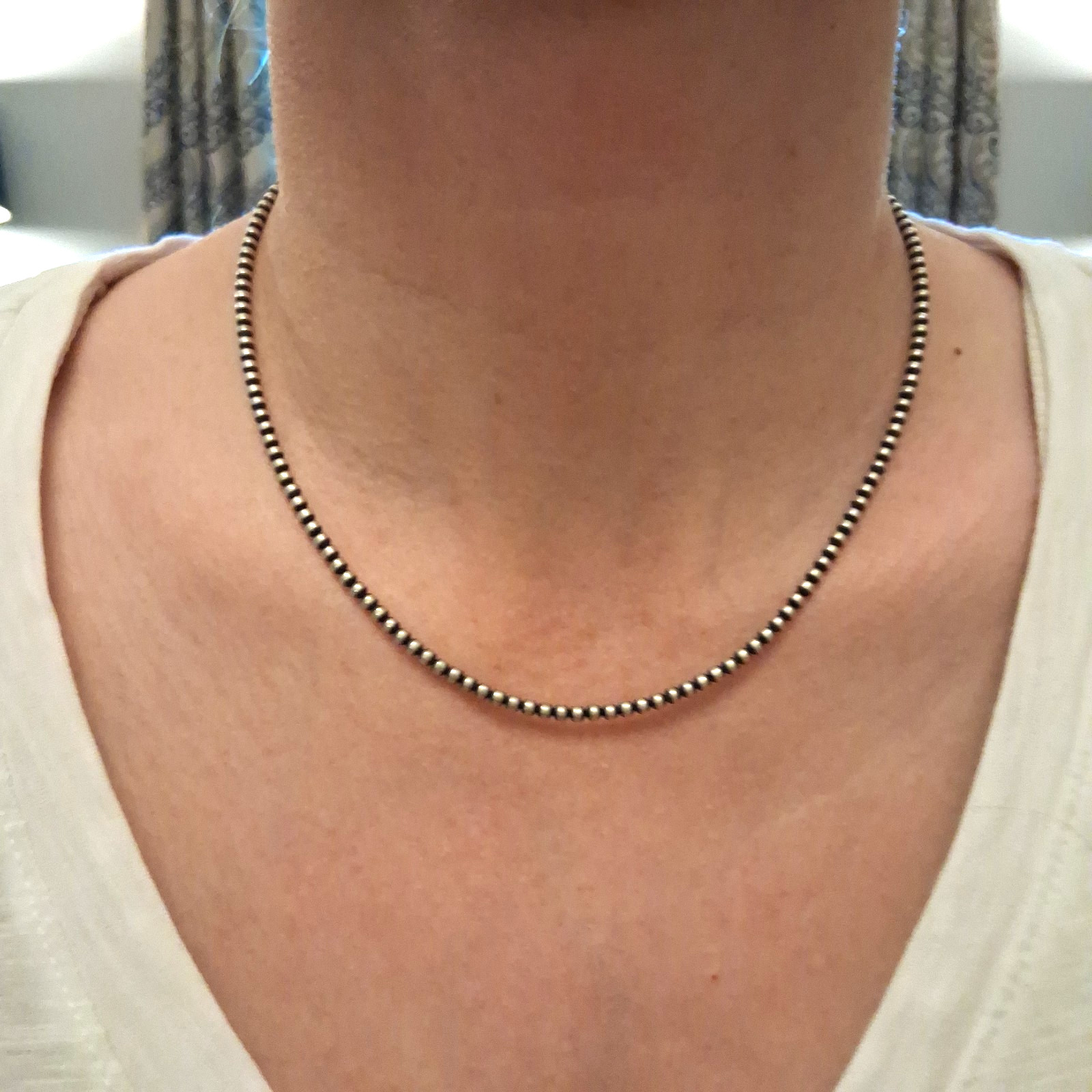 3mm Sterling Silver Navajo/Desert Pearl Necklace 18-20″ USA Made Hand Strung
