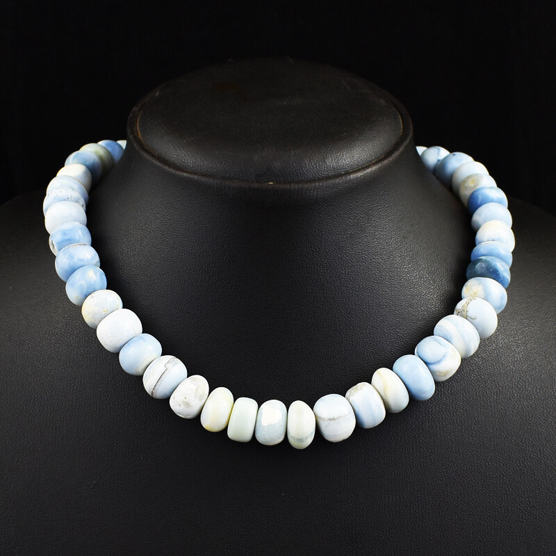 451 Cts Natural Single Strand Blue Lace Agate Rondelle Beads Necklace JK 03E331