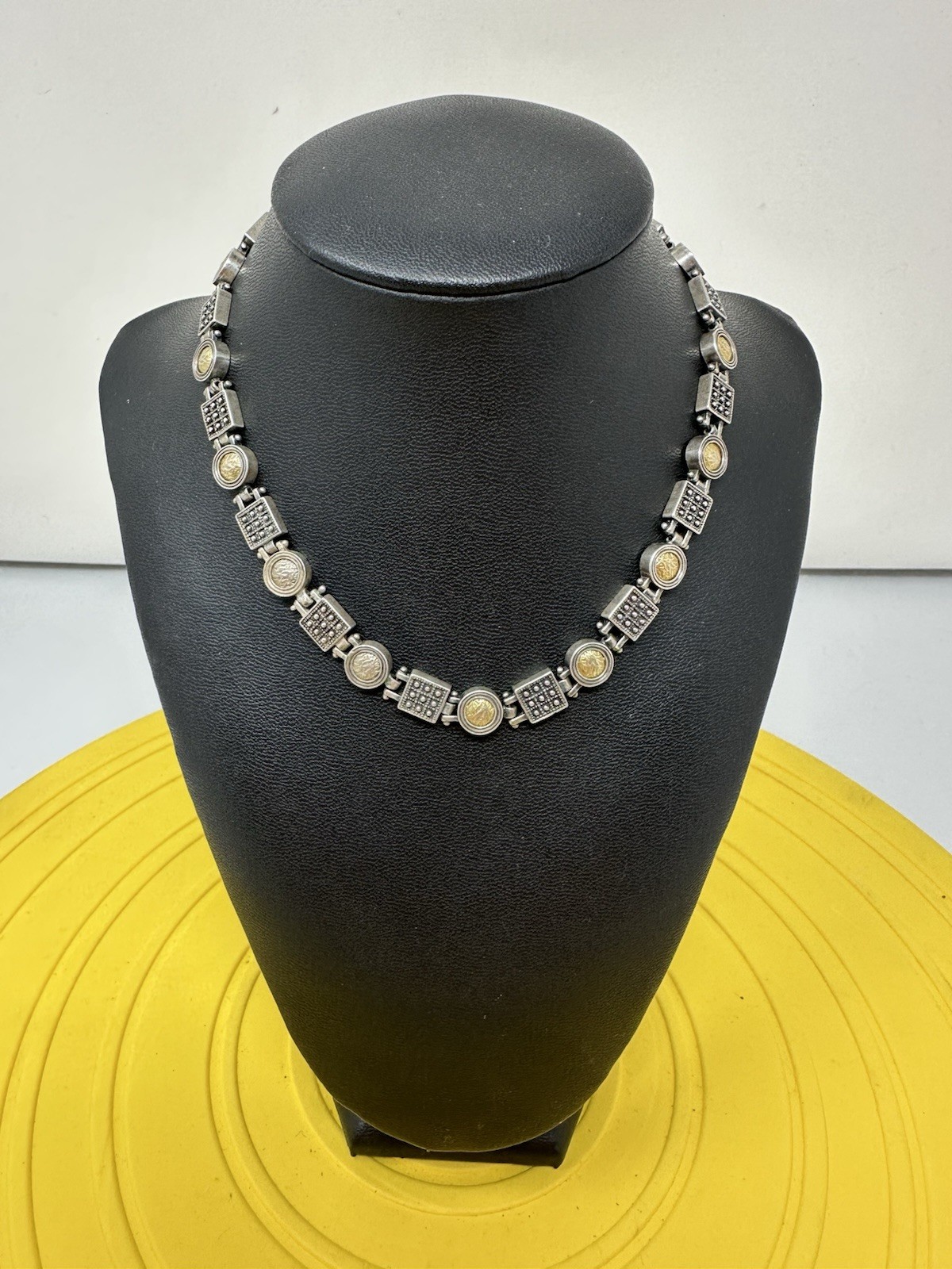 Sterling Silver Unique Design Elegant Modern Choker Necklace Beautiful 45g 14”+