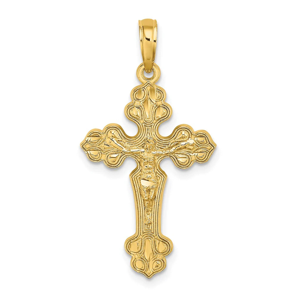 10K / 14K Yellow Gold Diamond-Cut Crucifix W /Fancy Tips Charm