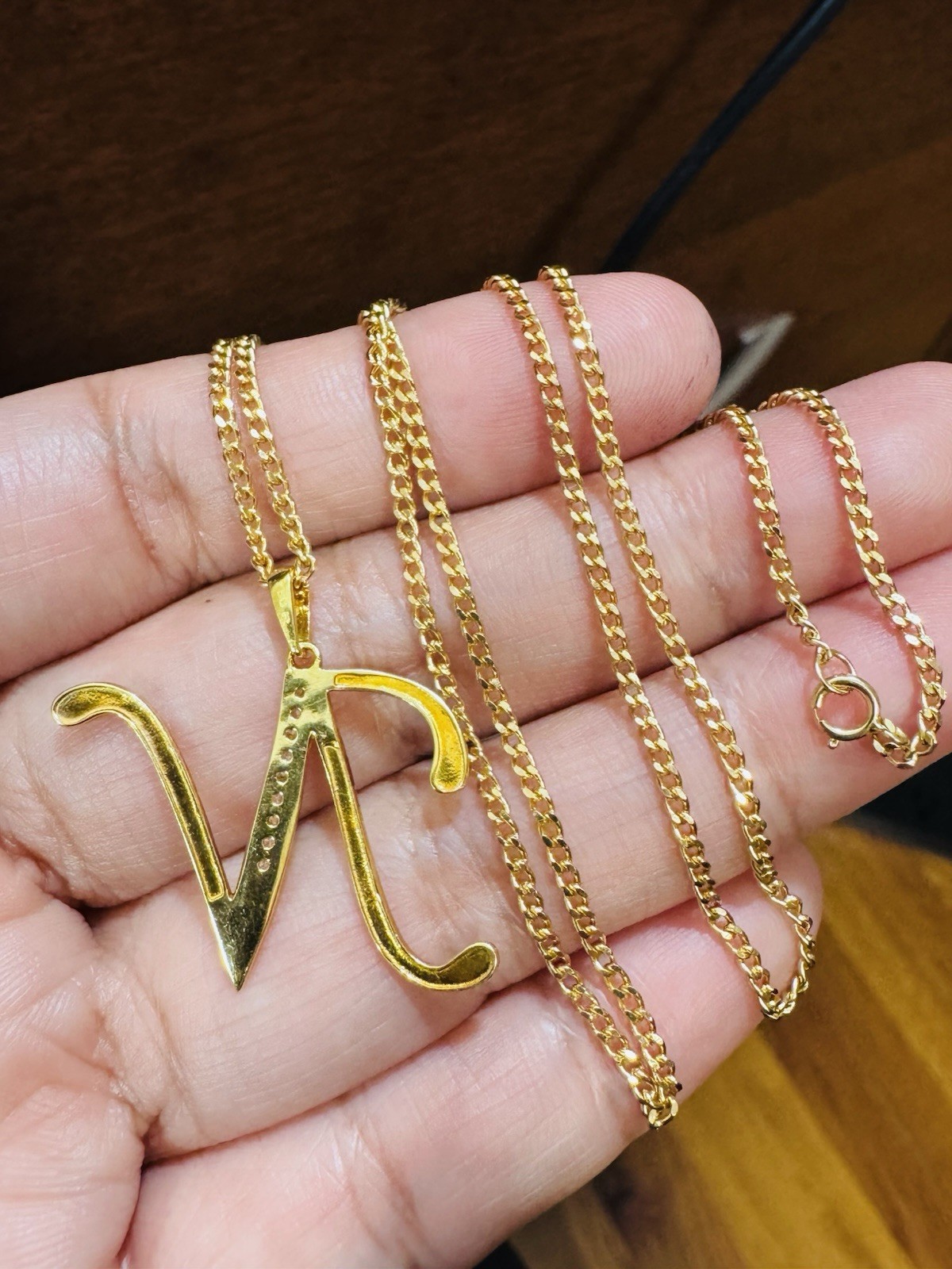 18K 750 Real Fine Gold Men Women’s Letter N Set Necklace 23.5/24” long 7.9g 2mm