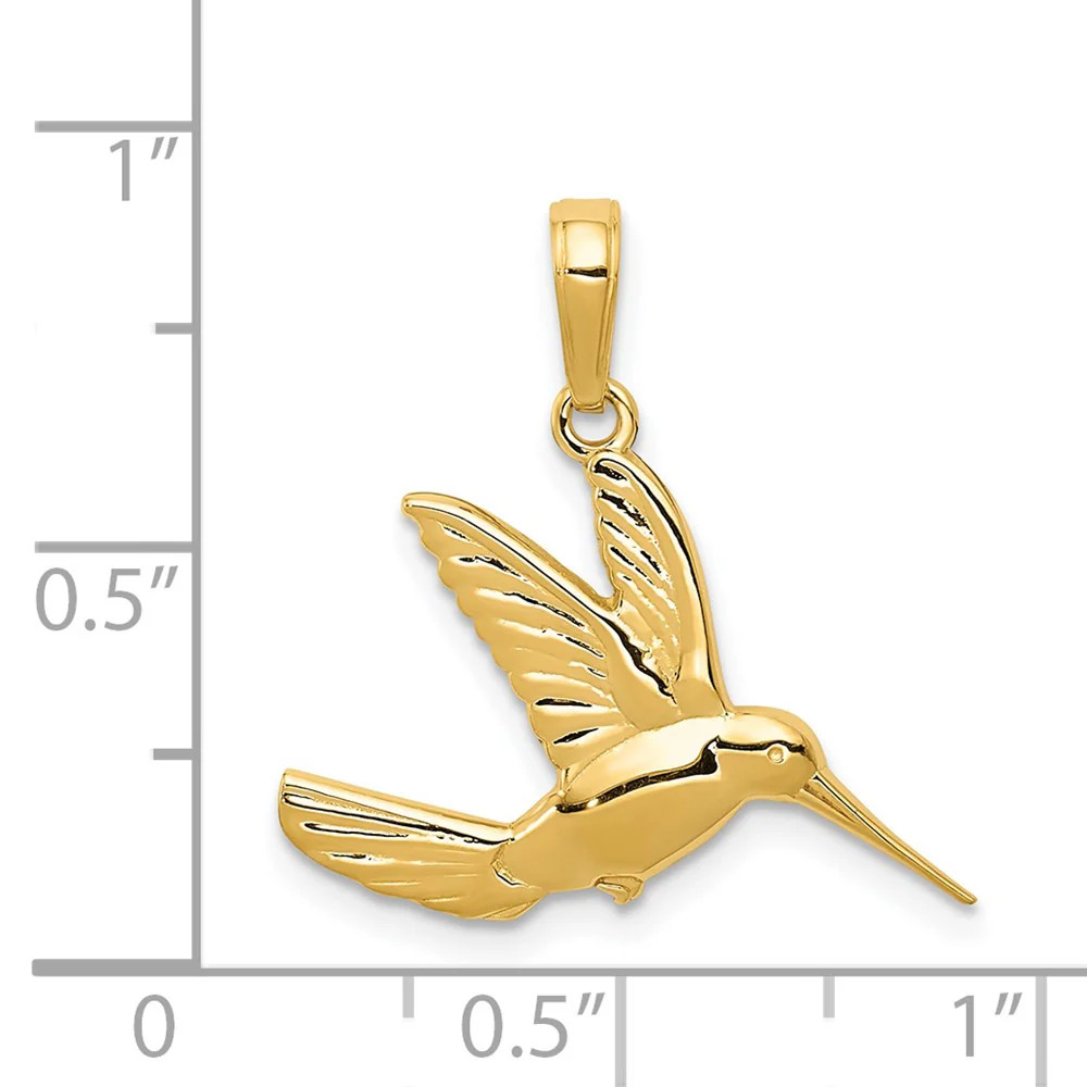 10K / 14K Yellow Gold Hummingbird In Flight Pendant