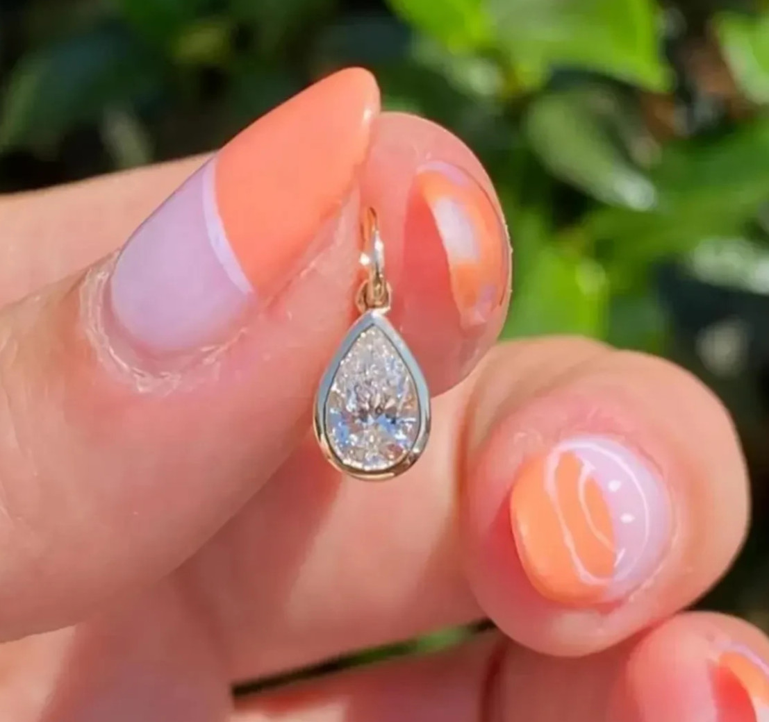 Lab Grown Diamond Pendant Pear Cut 925 Sterling Silver Pendant Gifts For Her