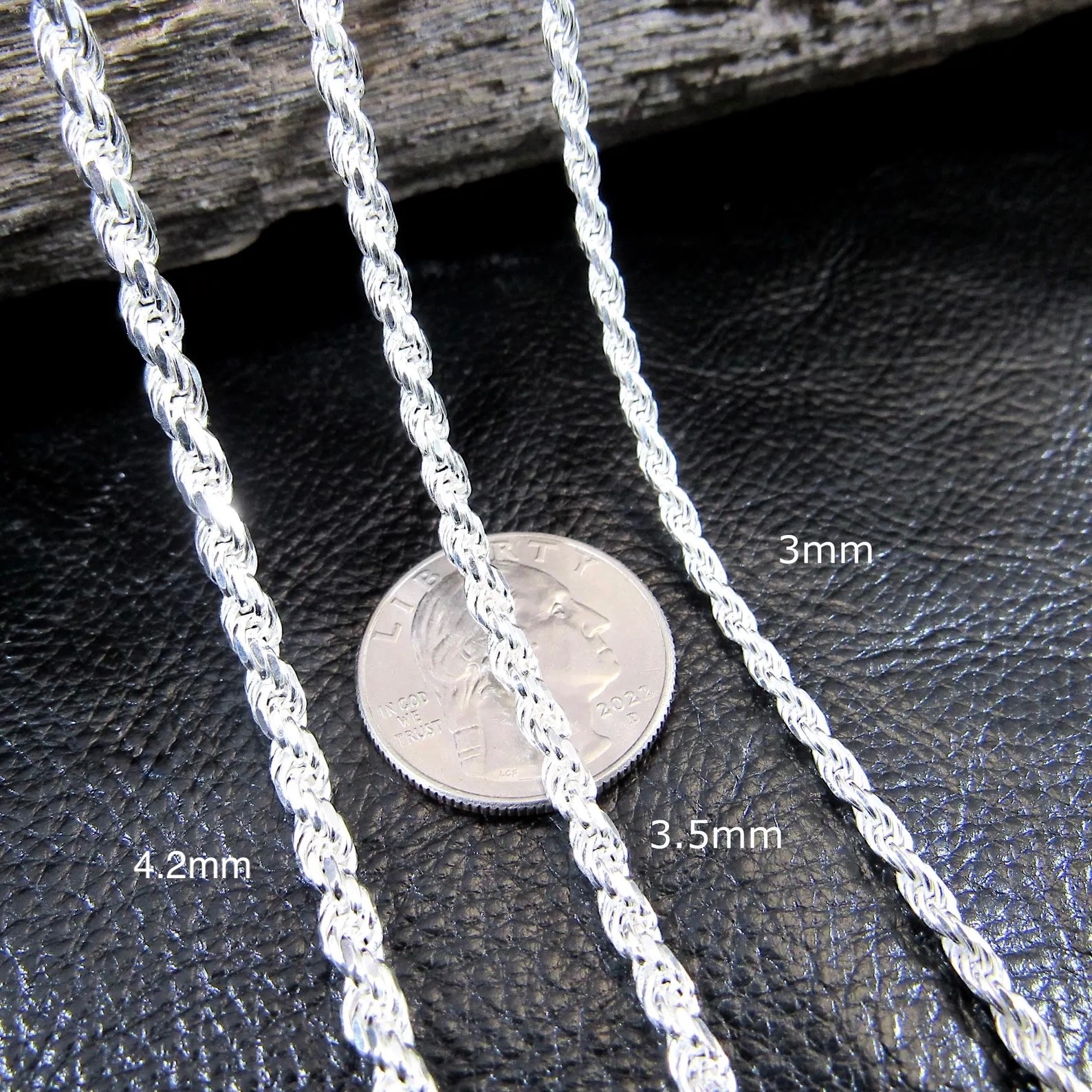 Italian Solid 925 Sterling Silver Rope Chain Link Necklace Silver Mens Womens