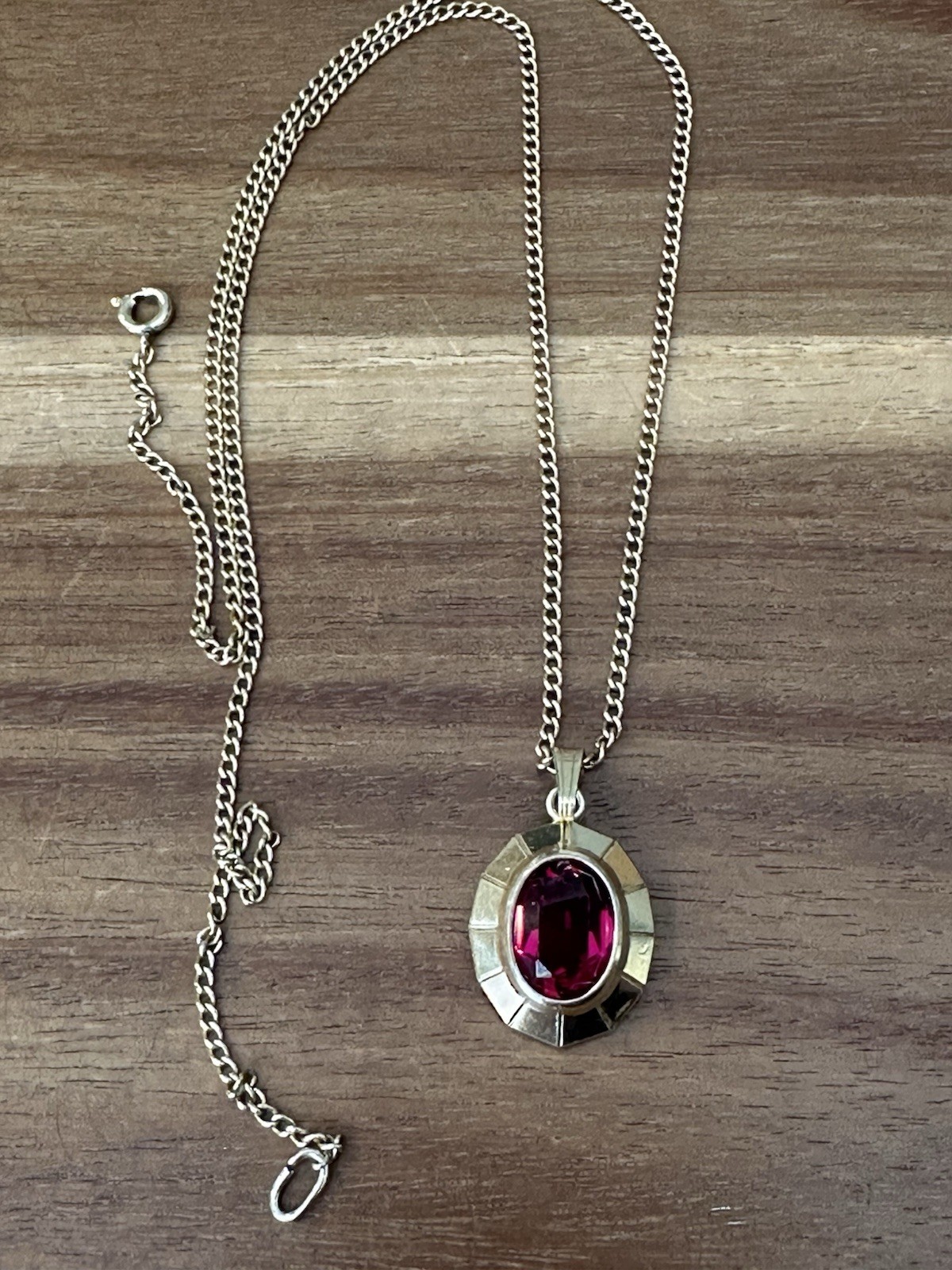 K&L Yellow Gold Rolled Oval Red Stone Bezel Charm Rope Necklace 18″