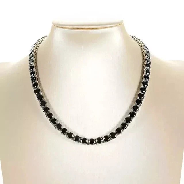 20 Ct Round Cut Lab Created Black Diamond Tennis necklace 14K White Gold Plated