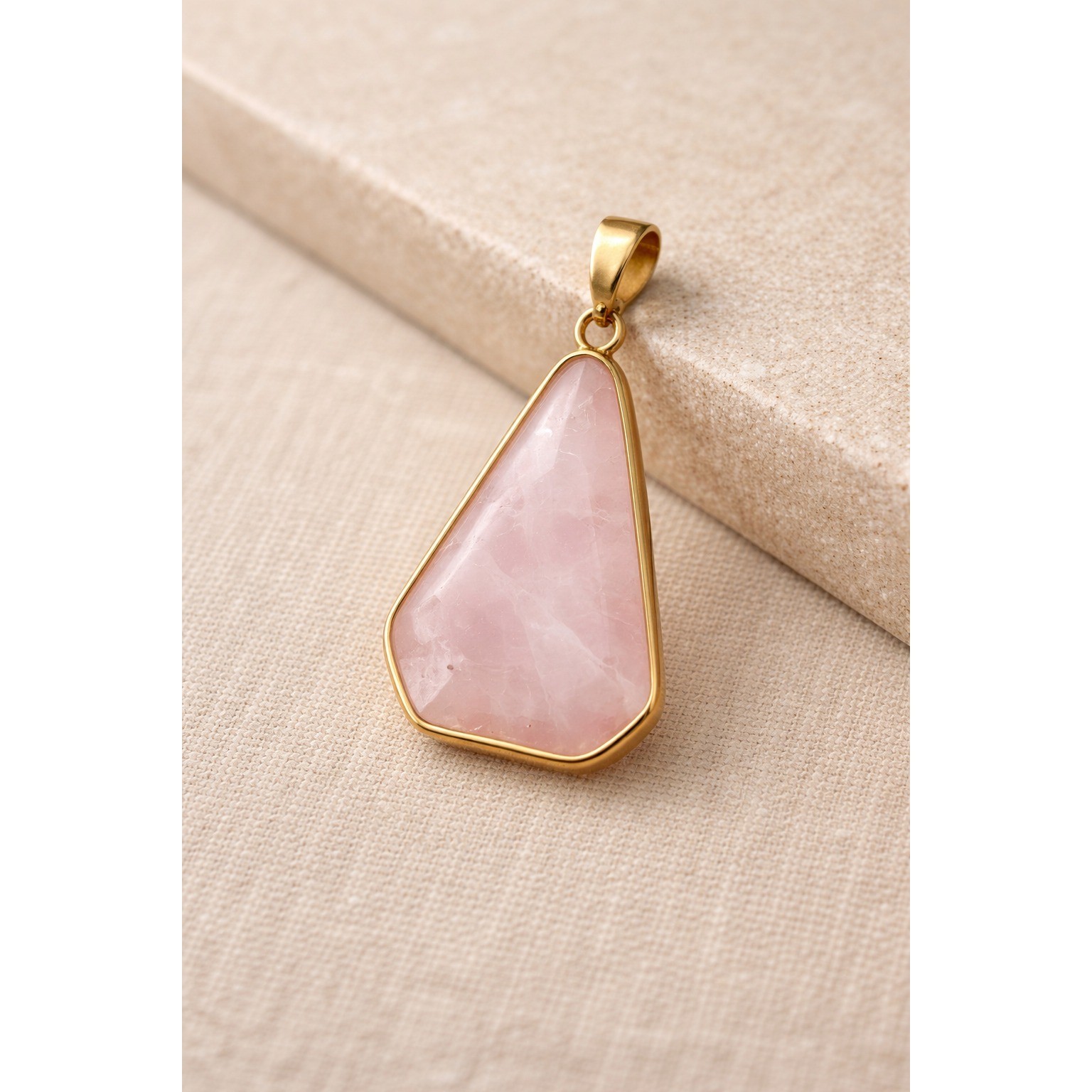 Rose Quartz Pendant Gold Tone Natural Pink Crystal Minimalist Boho Healing Stone
