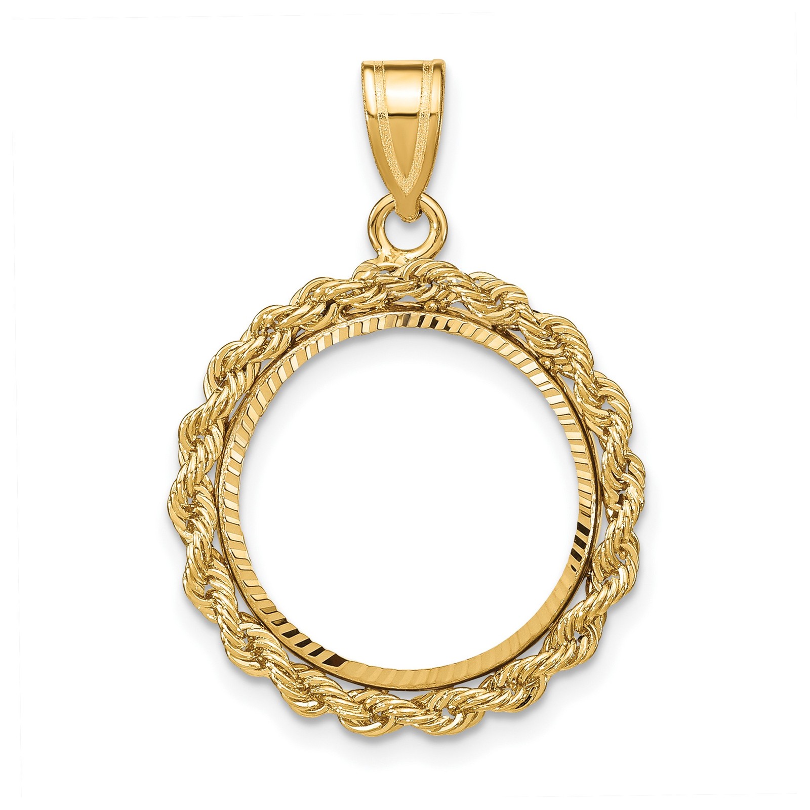 1/10 oz $5 American Gold Eagle Coin Bezel 16.5mm Rope Prong 14k Yellow Gold