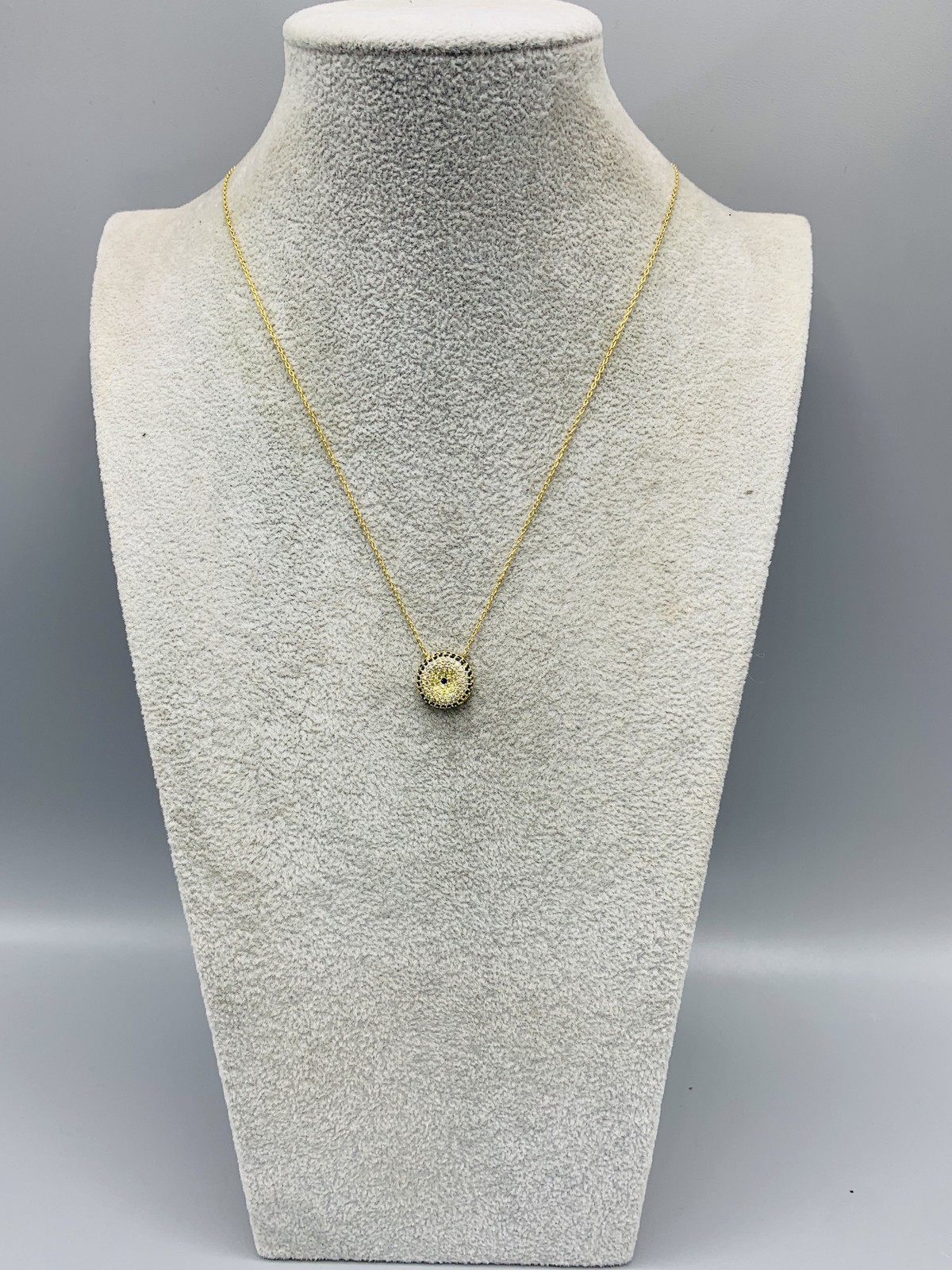Gold Plated Sterling Silver, CZ Circular Pave’ Pendant Necklace