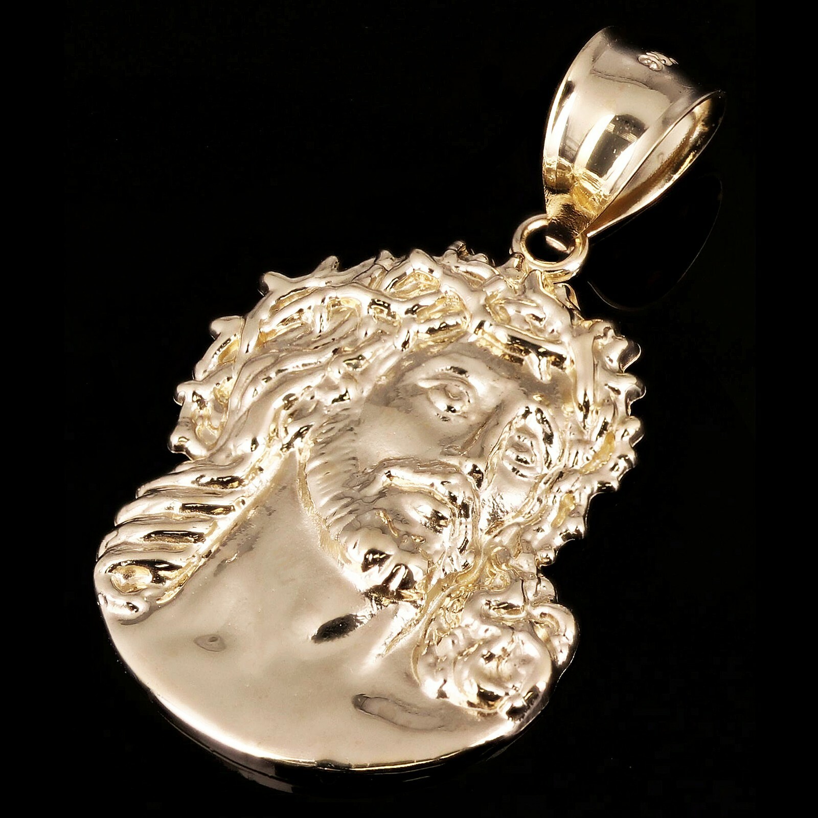 14k Yellow Gold Jesus Head Face Charm Pendant 1.6″ 4.6 grams