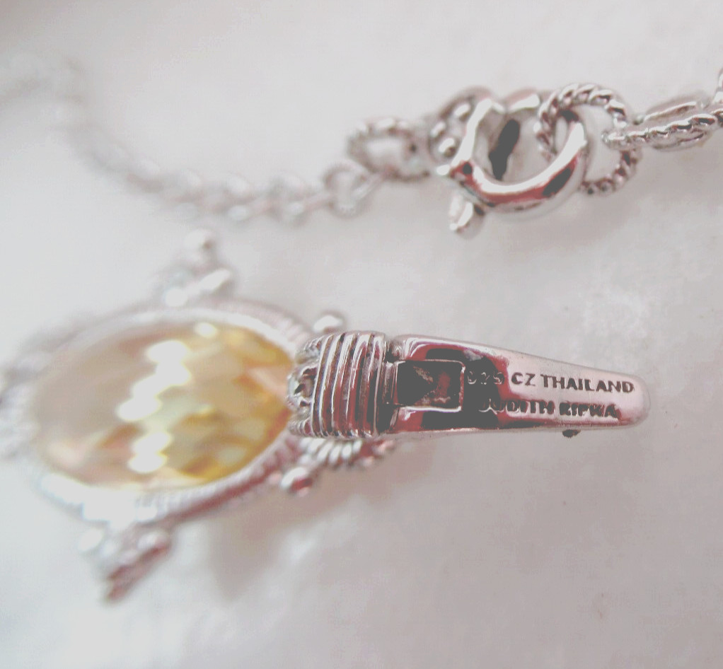 Judith Ripka Sterling Silver Canary Quartz DMQ CZ Pendant 17.5″ Necklace JR Box
