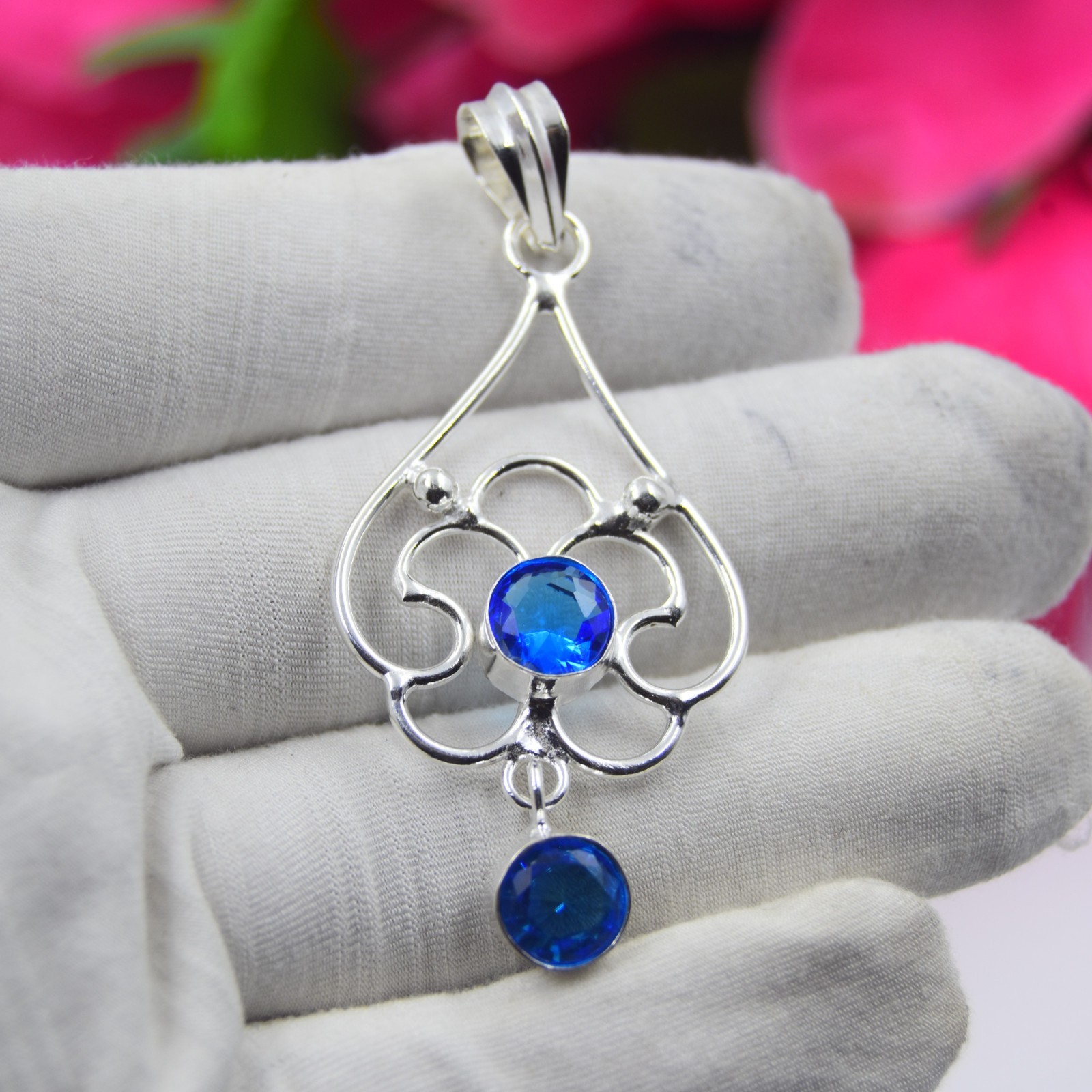 Swiss Blue Topaz Gemstone Handmade 925 Sterling Silver Jewelry Pendant Sz-2.25″