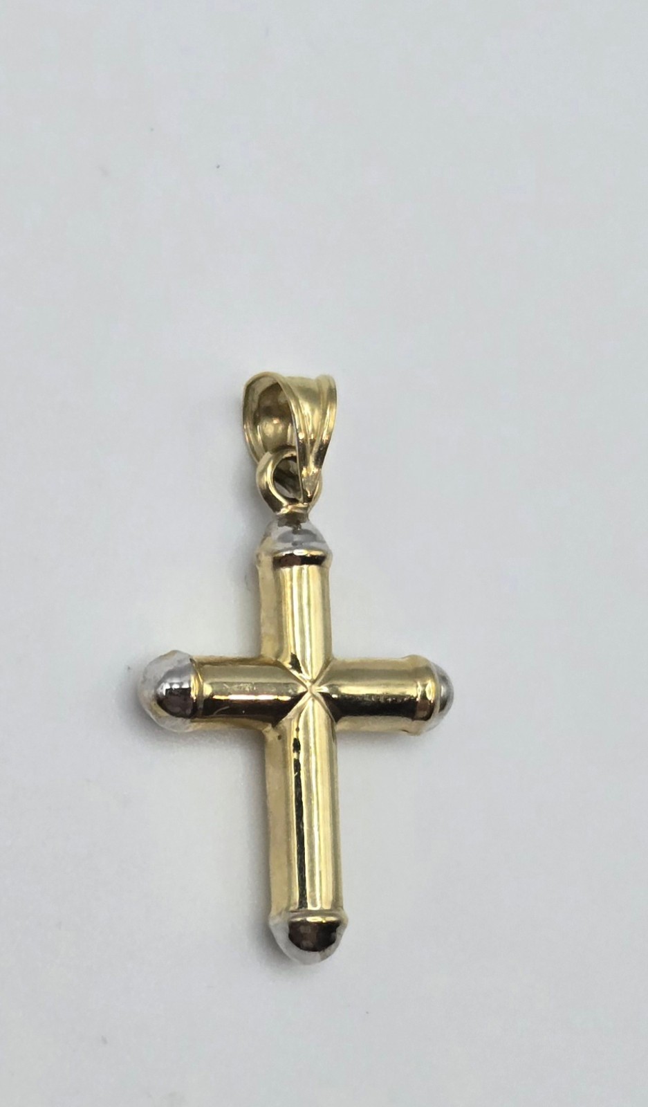NEW Solid 10K Yellow Gold 1in Cross Pendant, White Gold 3.5mm Bail, ITALY