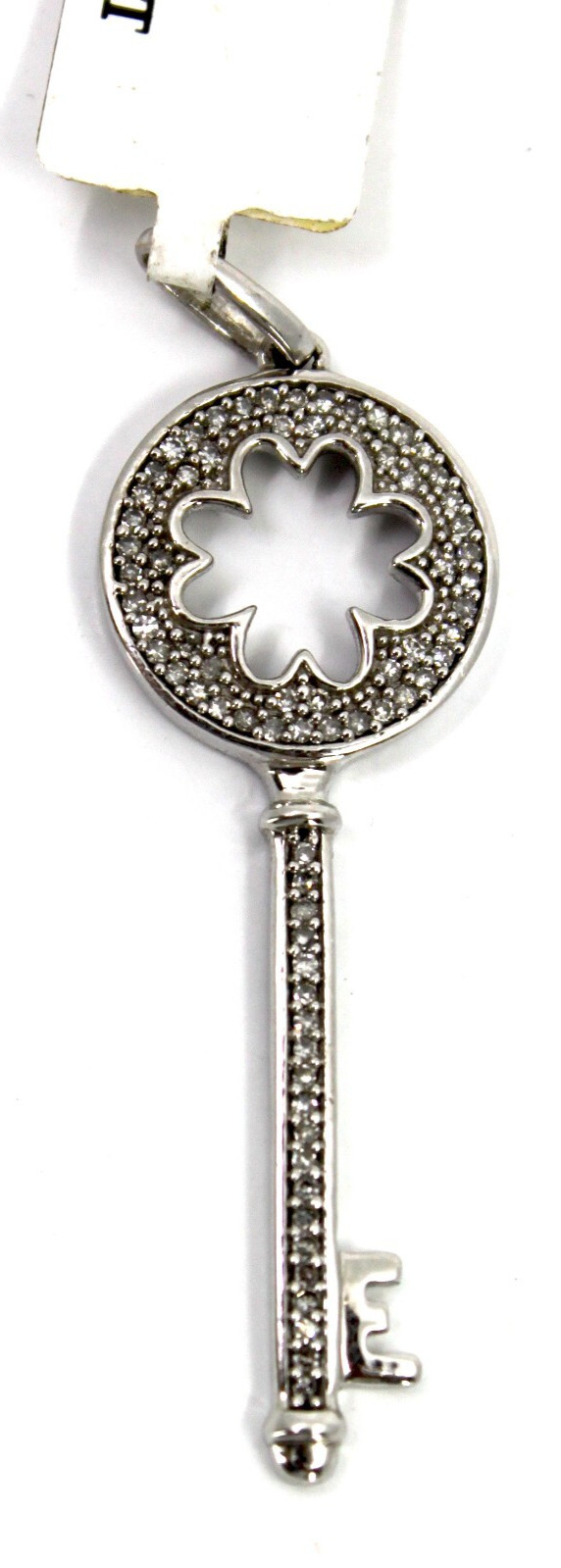 Diamond Key Pendant in 14k Solid White Gold Sign D.J.A